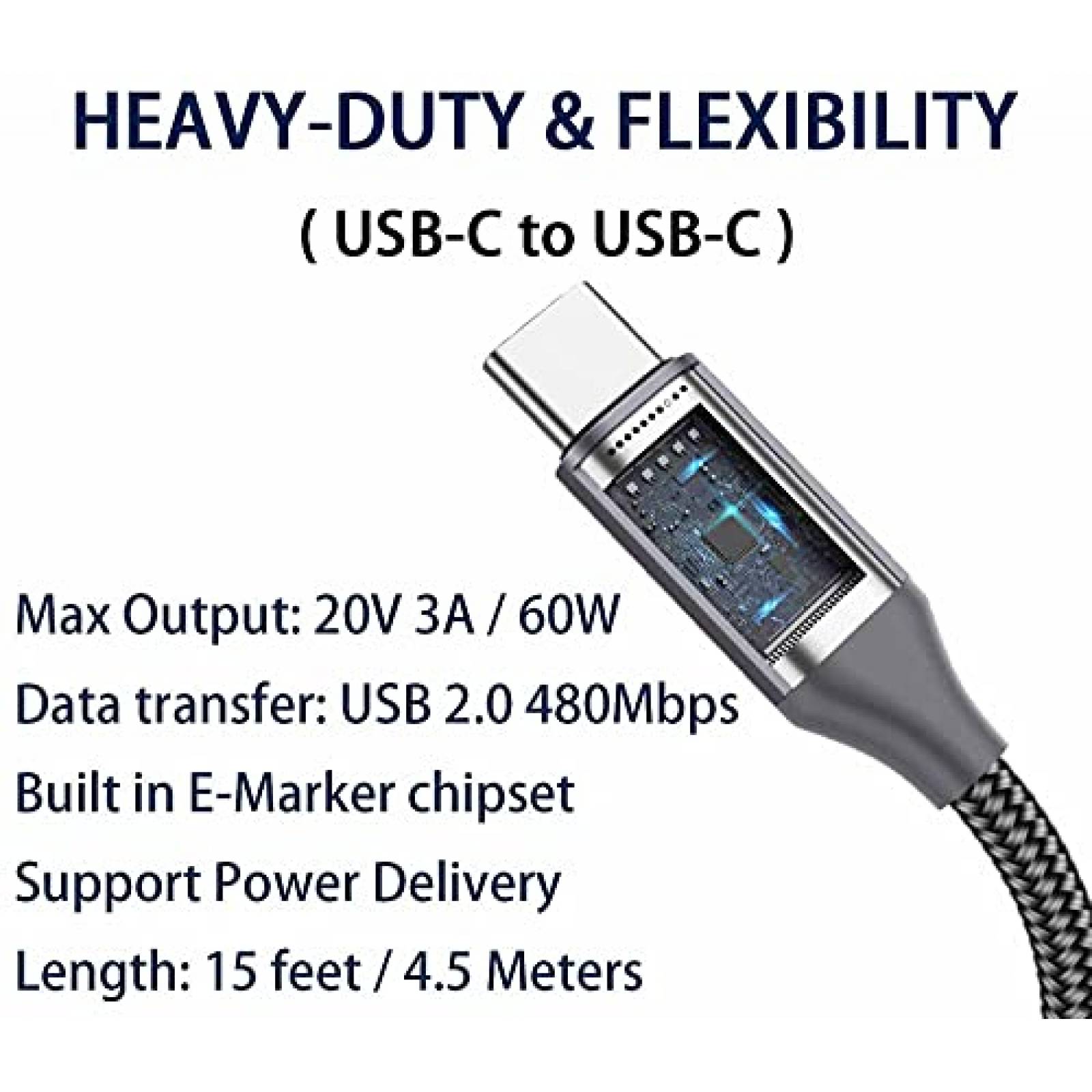 Cable Cargador Grtoeud USB C a USB C de 15 Pies 2 Pzs -Gris