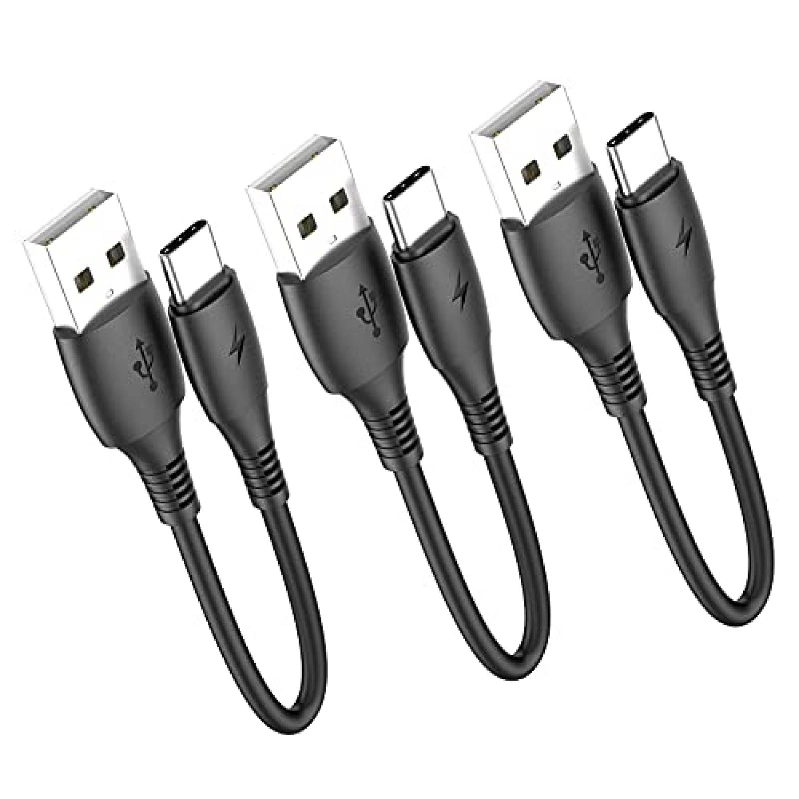 Paquete de 3 artículos: 2 unidades de cable USB C de 6 pulgadas Cable corto  de carga rápida + 1 paquete de 0.5 pies de cable de sincronización de