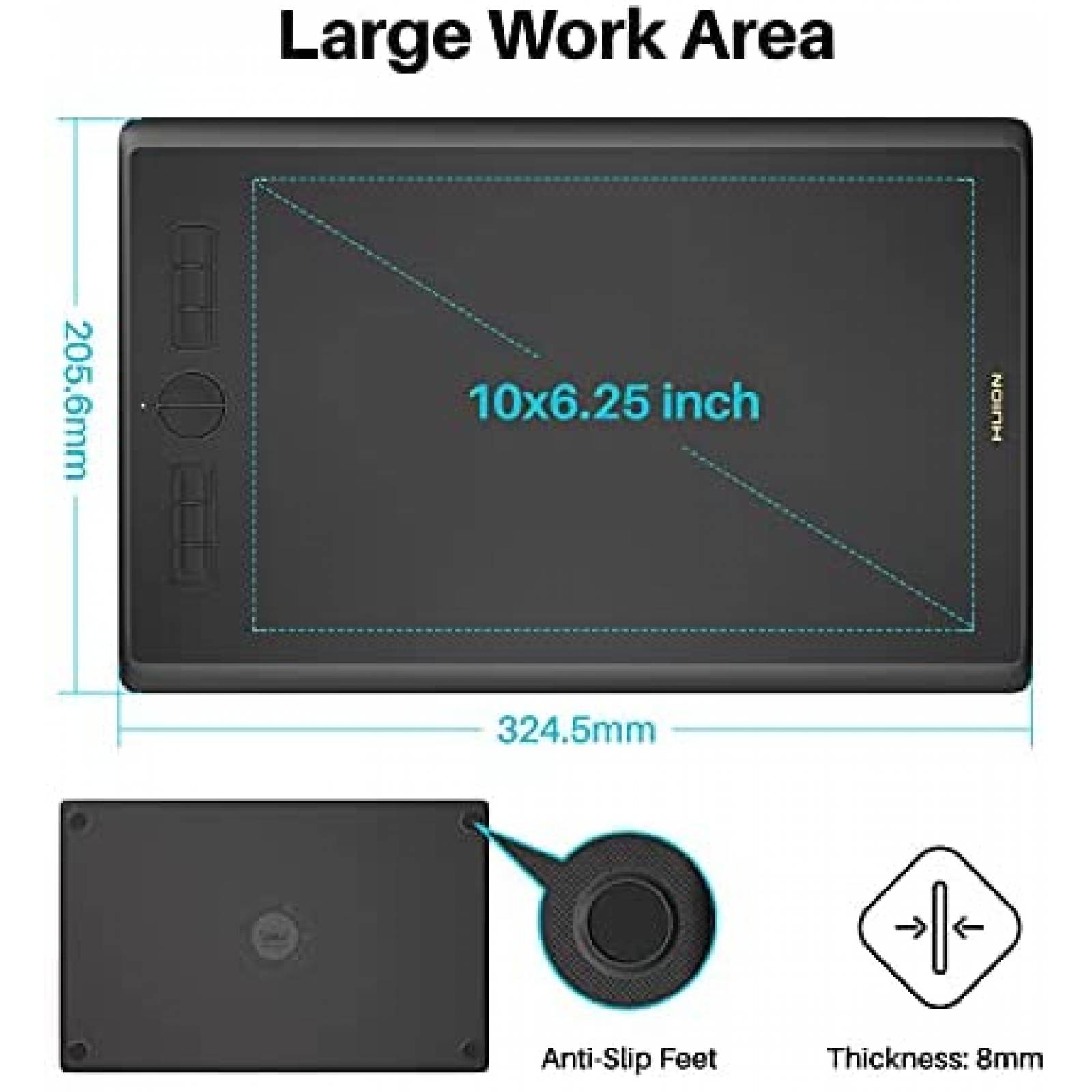 Tableta HUION Inspiroy H610X 10'' x 6.25'' con Pluma -Negro