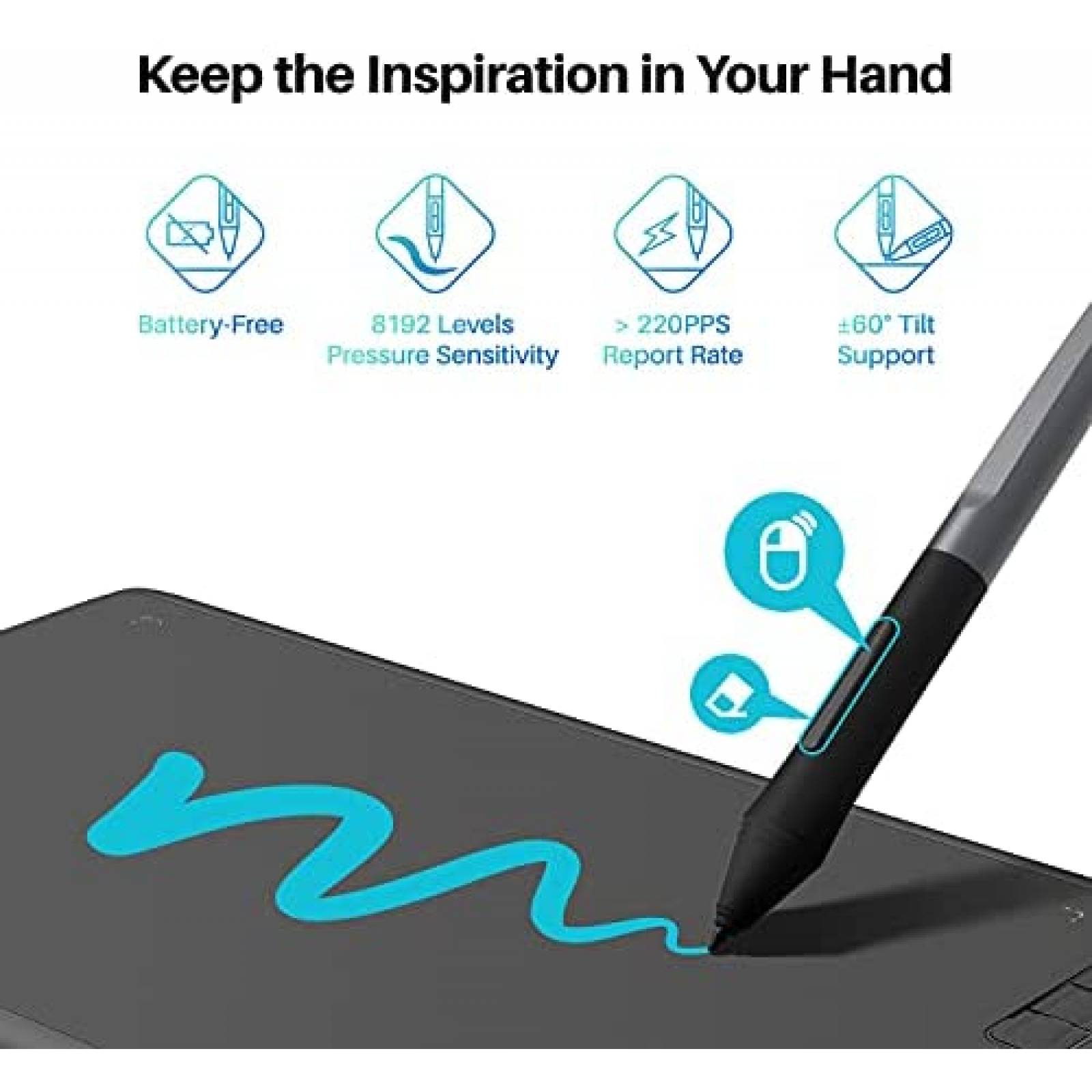 Tableta HUION Inspiroy H610X 10'' x 6.25'' con Pluma -Negro