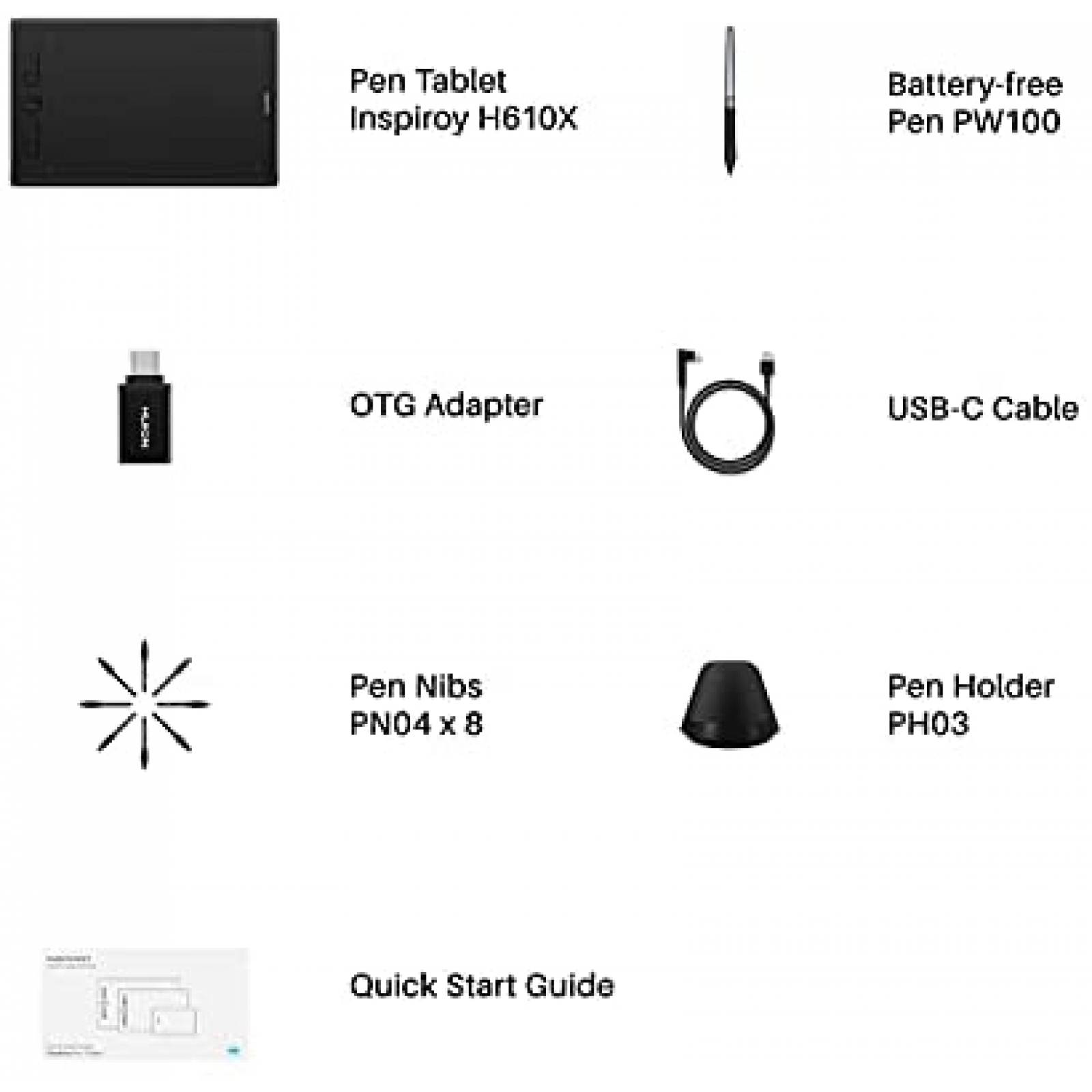 Tableta HUION Inspiroy H610X 10'' x 6.25'' con Pluma -Negro