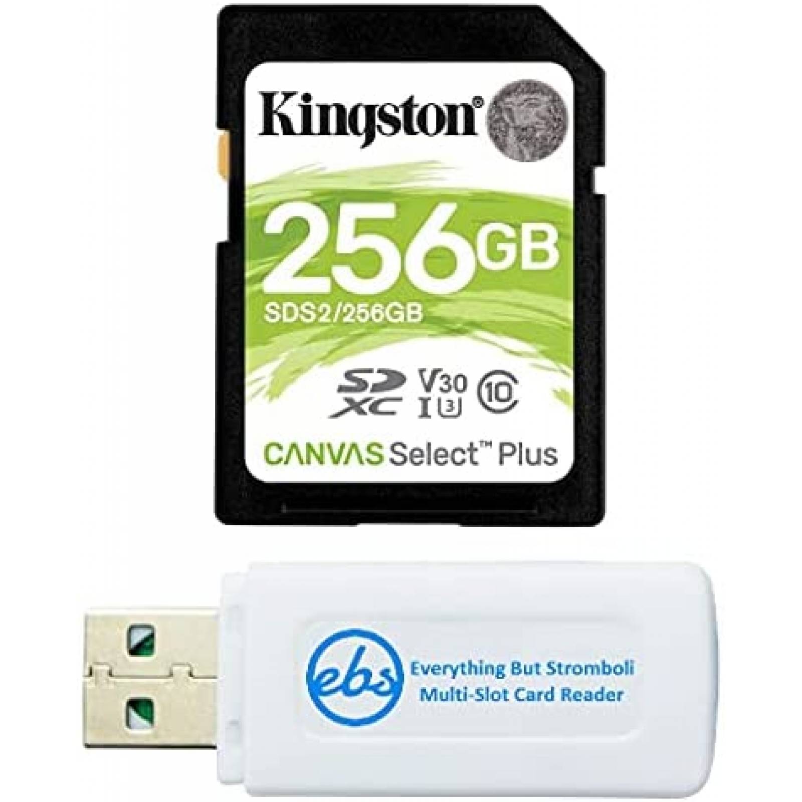 Tarjeta Micro SD Kingston de 256GB + Lector SD EBS -Negro