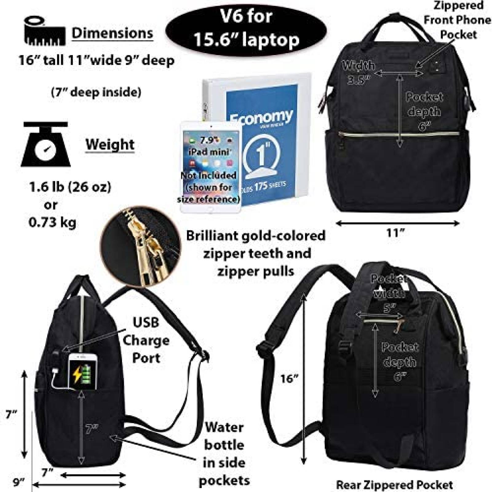 Mochila Lily & Drew BP190023-B 15.6" Unisex Puerto USB