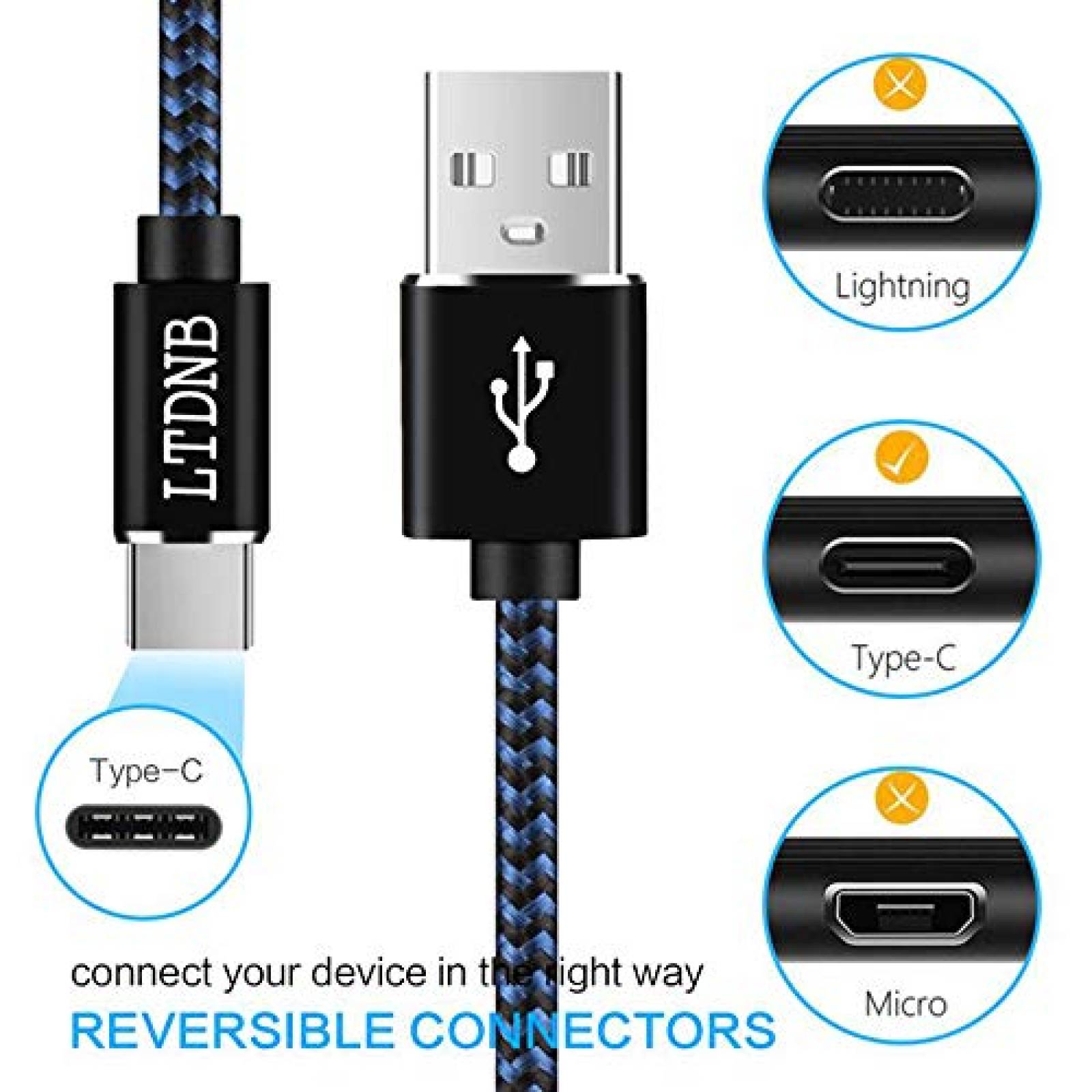 Cable LTDNB 3 Pzs 3ft 6ft Compatible Con Galaxy S10 -Azul