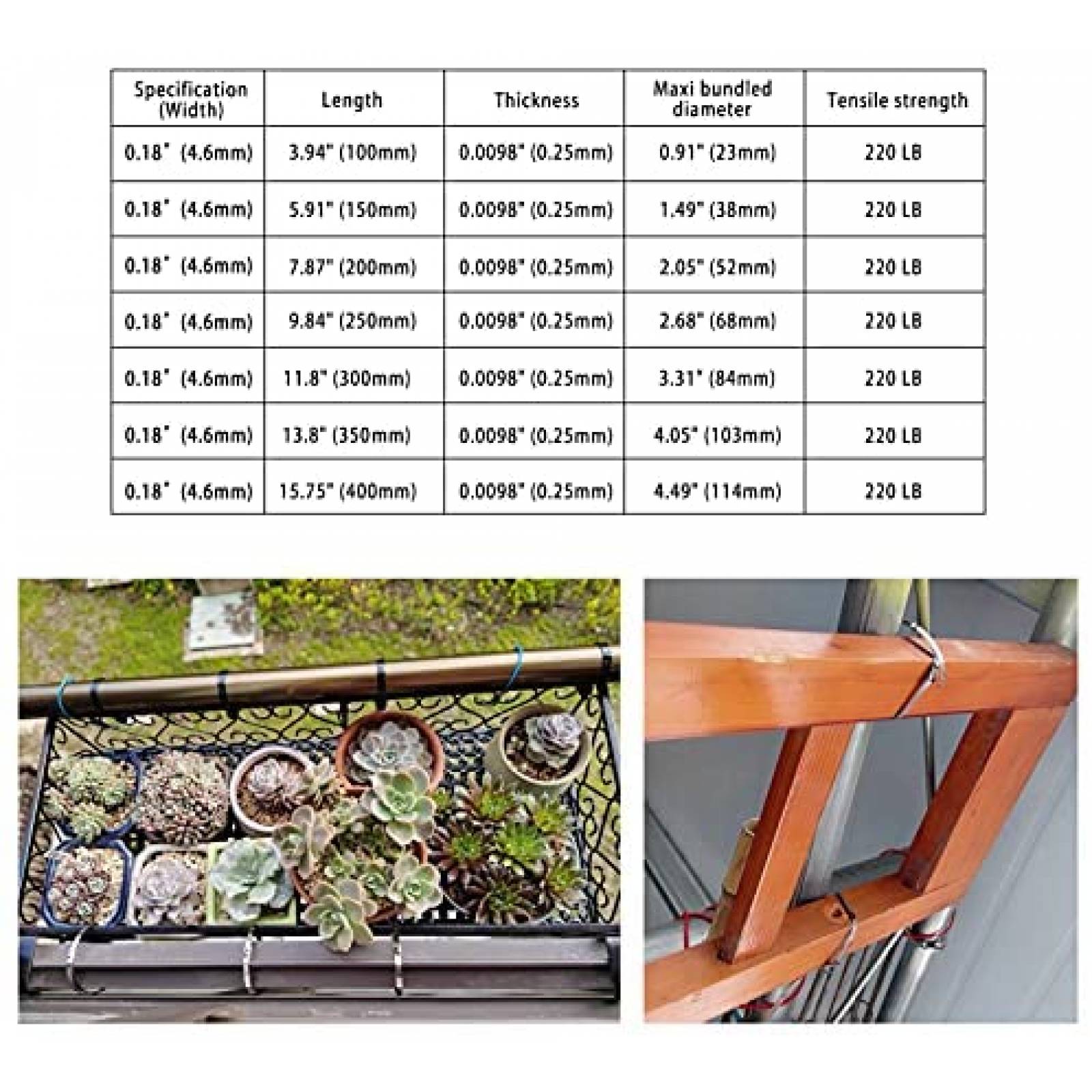 Pack de zinchos de metal Mamfous x100 14" -Plateado