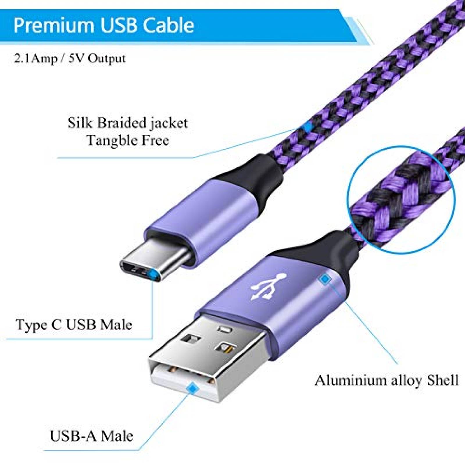Cable USB a USB C NINIBER de 3+3+6+6 Pies 4 Pzs -Multicolor