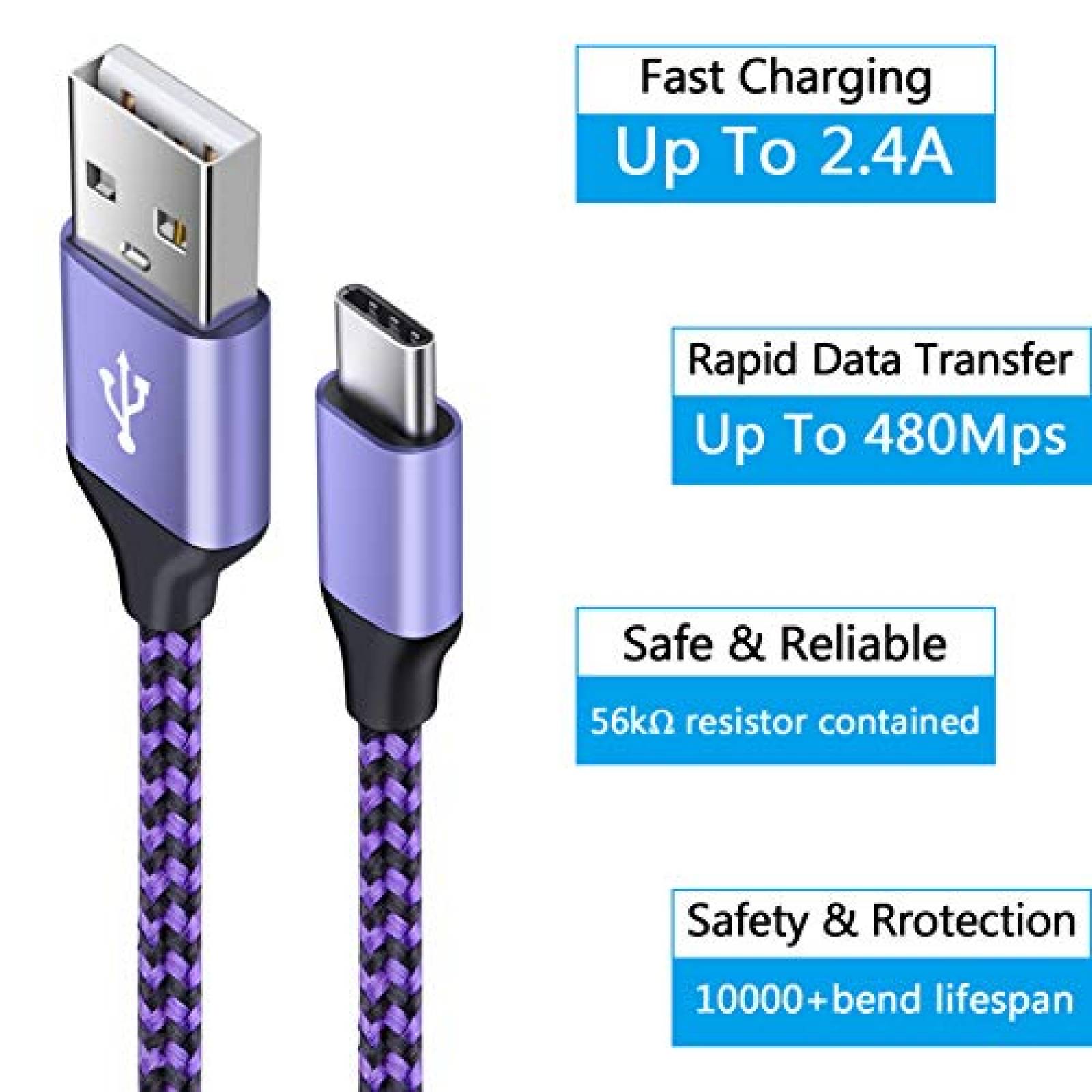 Cable USB a USB C NINIBER de 3+3+6+6 Pies 4 Pzs -Multicolor