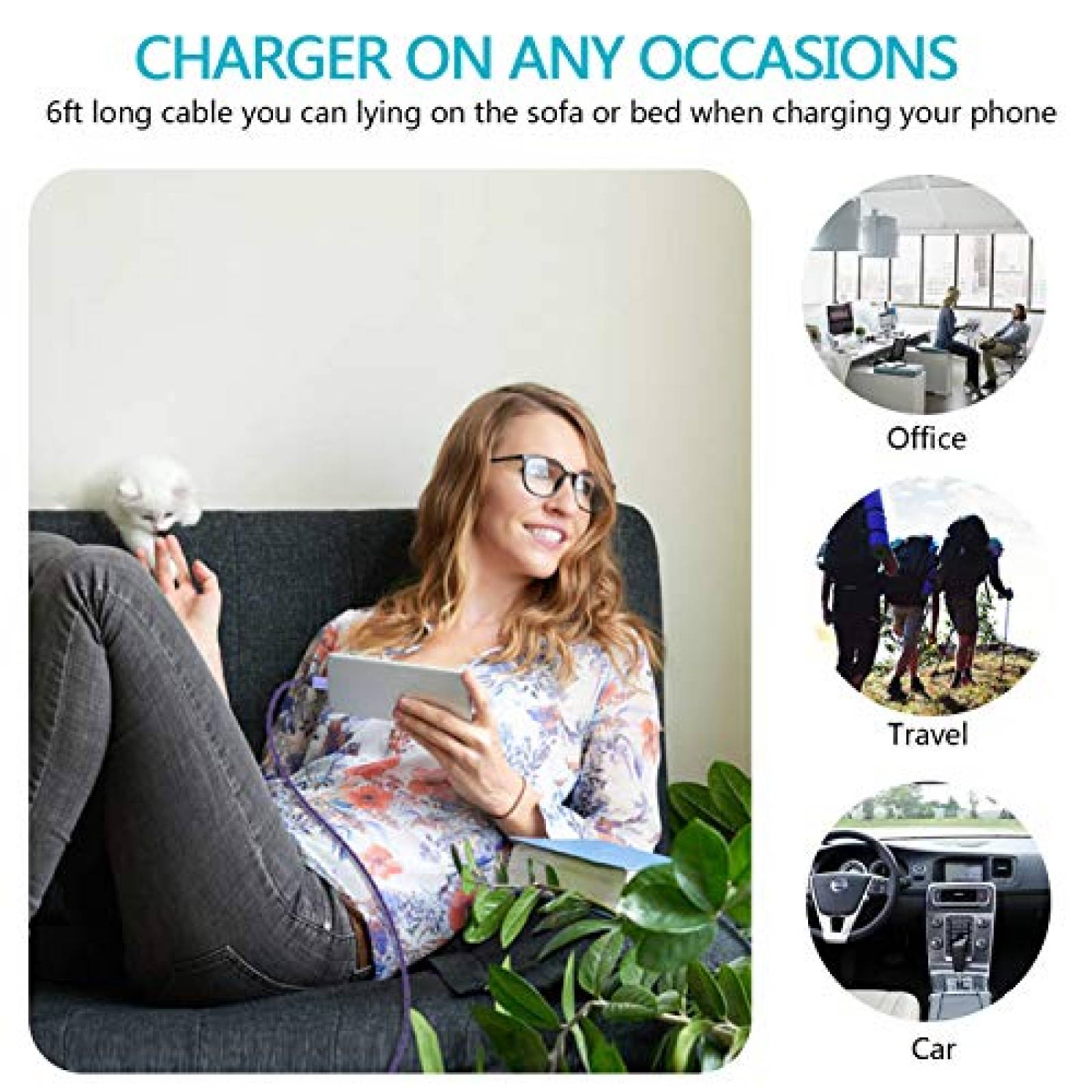 Cable USB a USB C NINIBER de 3+3+6+6 Pies 4 Pzs -Multicolor