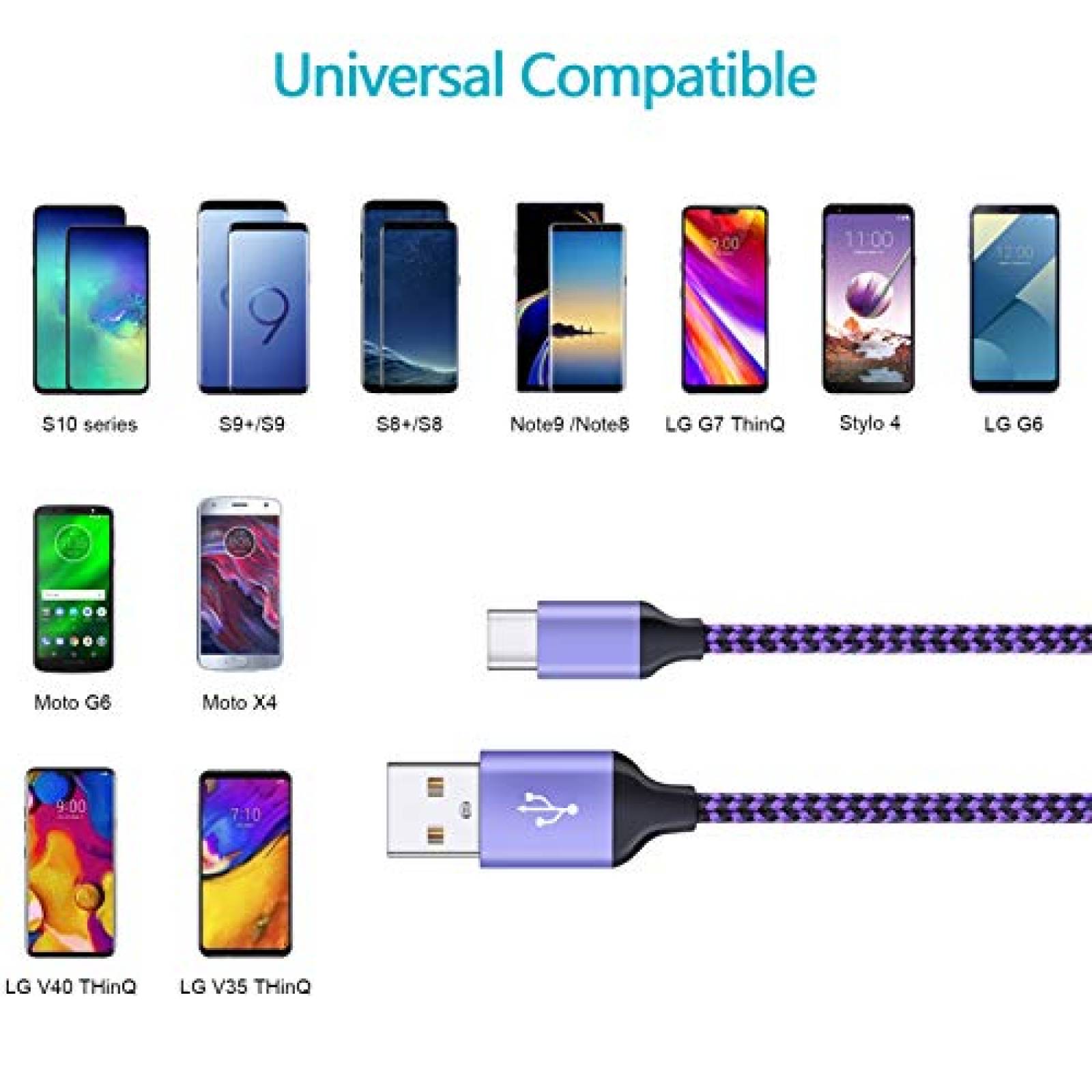 Cable USB a USB C NINIBER de 3+3+6+6 Pies 4 Pzs -Multicolor