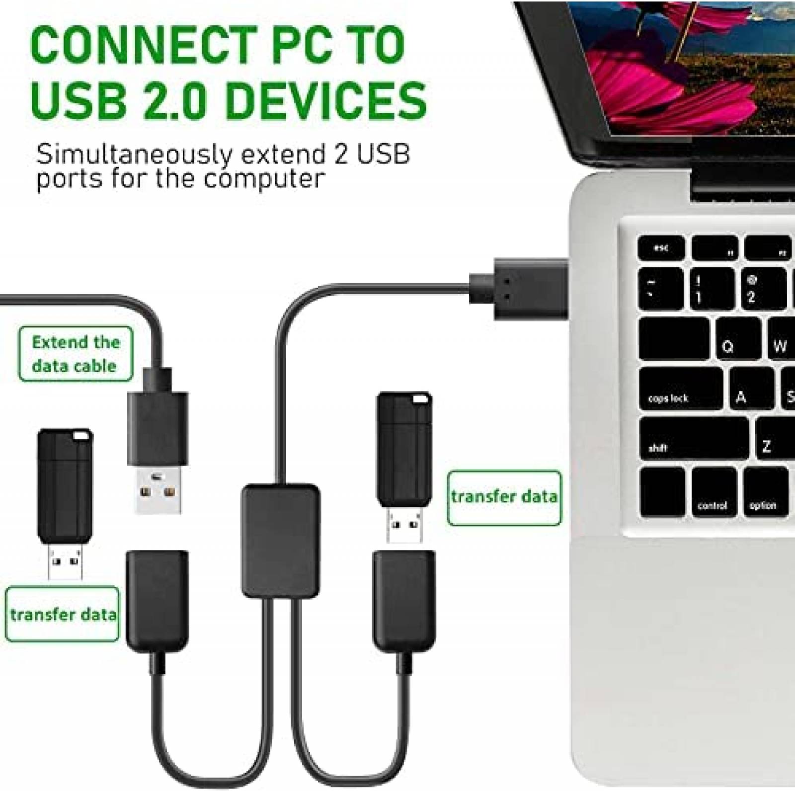 Cable USB splitter macho a 2 hembras Saisn tipo Y -Negro