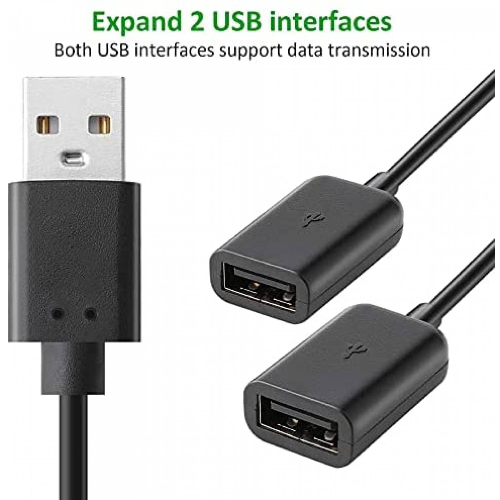 Cable USB splitter macho a 2 hembras Saisn tipo Y -Negro