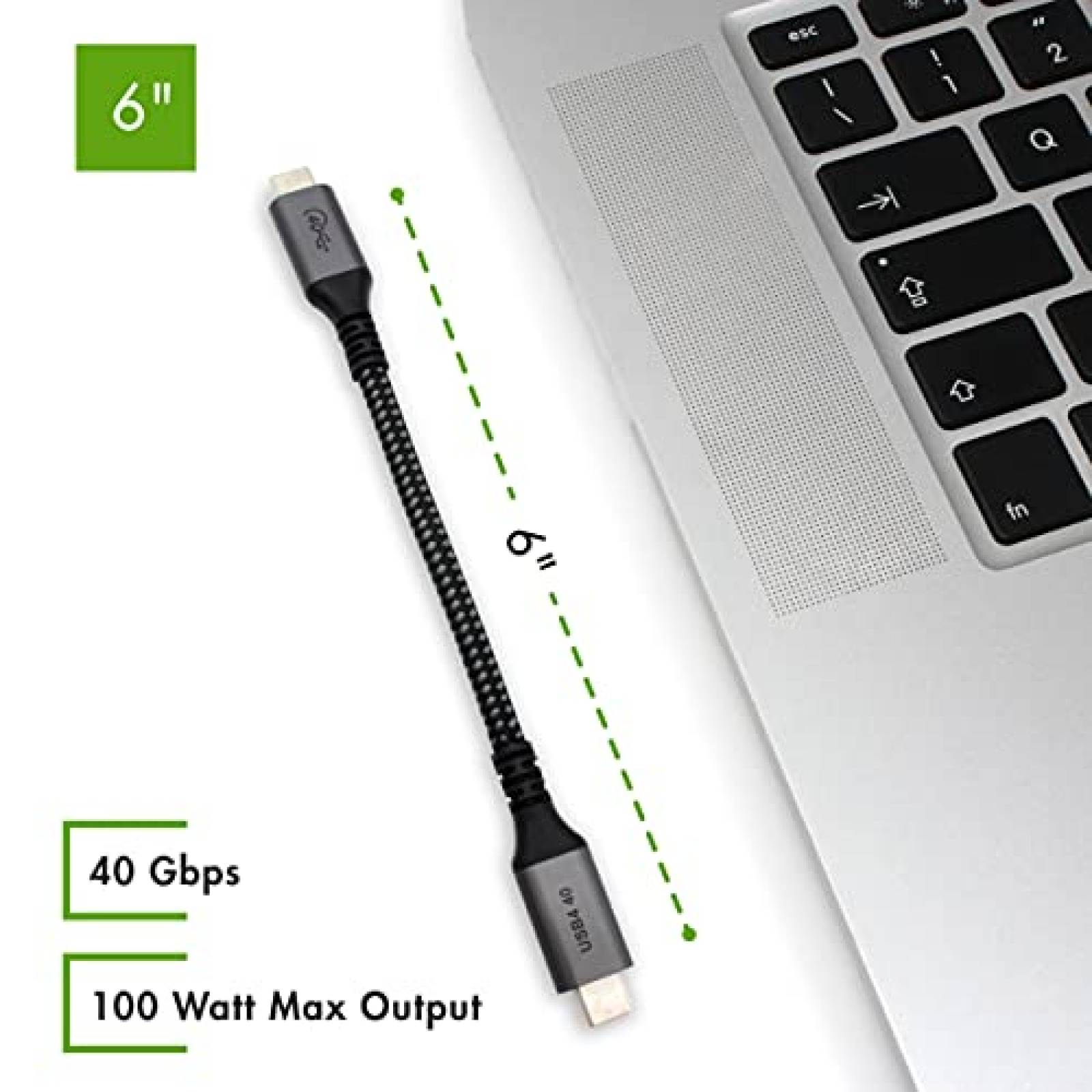 Cable Vebner 2 Pzs De Carga USB C 40Gbps 100W 6'' -Negro
