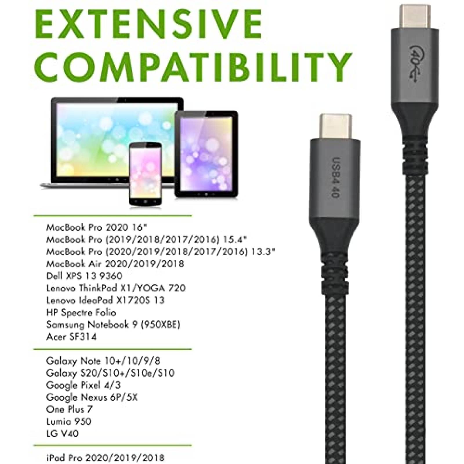 Cable Vebner 2 Pzs De Carga USB C 40Gbps 100W 6'' -Negro