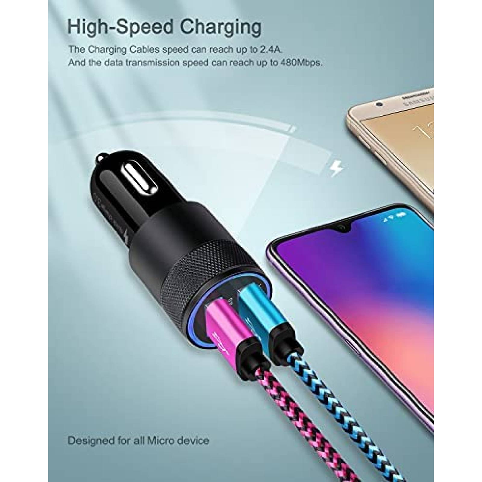 Cable AILKIN 4 Pzs 6 ft Micro USB a USB A -Multicolor