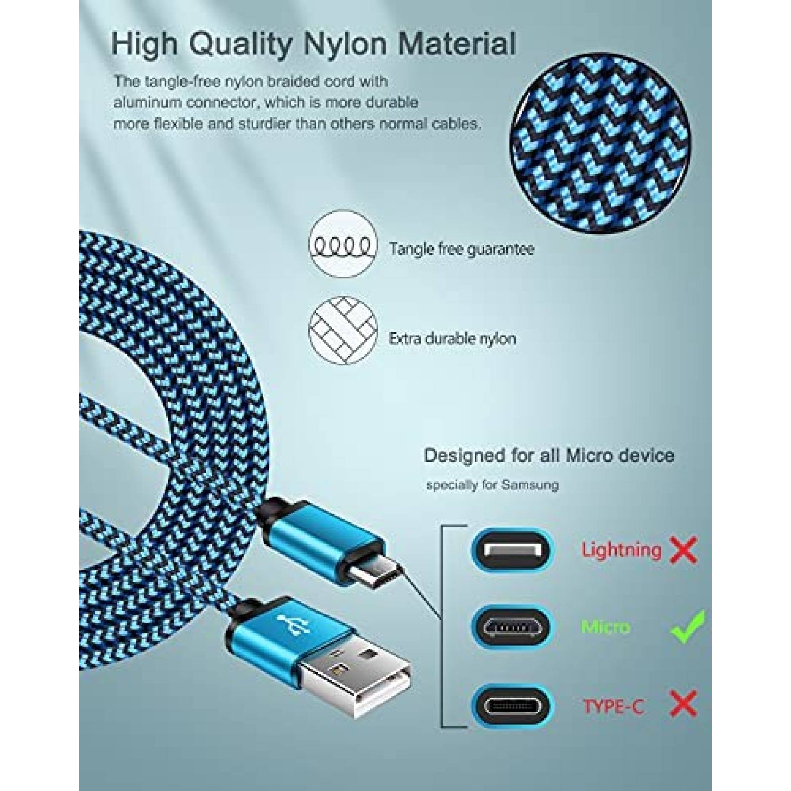 Cable AILKIN 4 Pzs 6 ft Micro USB a USB A -Multicolor
