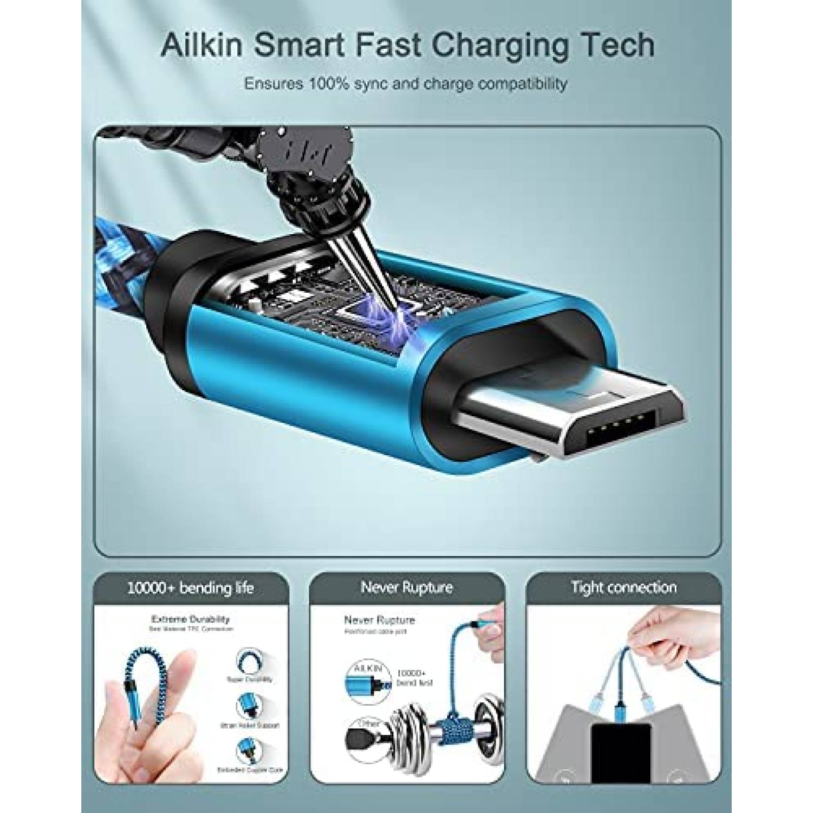 Cable AILKIN 4 Pzs 6 ft Micro USB a USB A -Multicolor