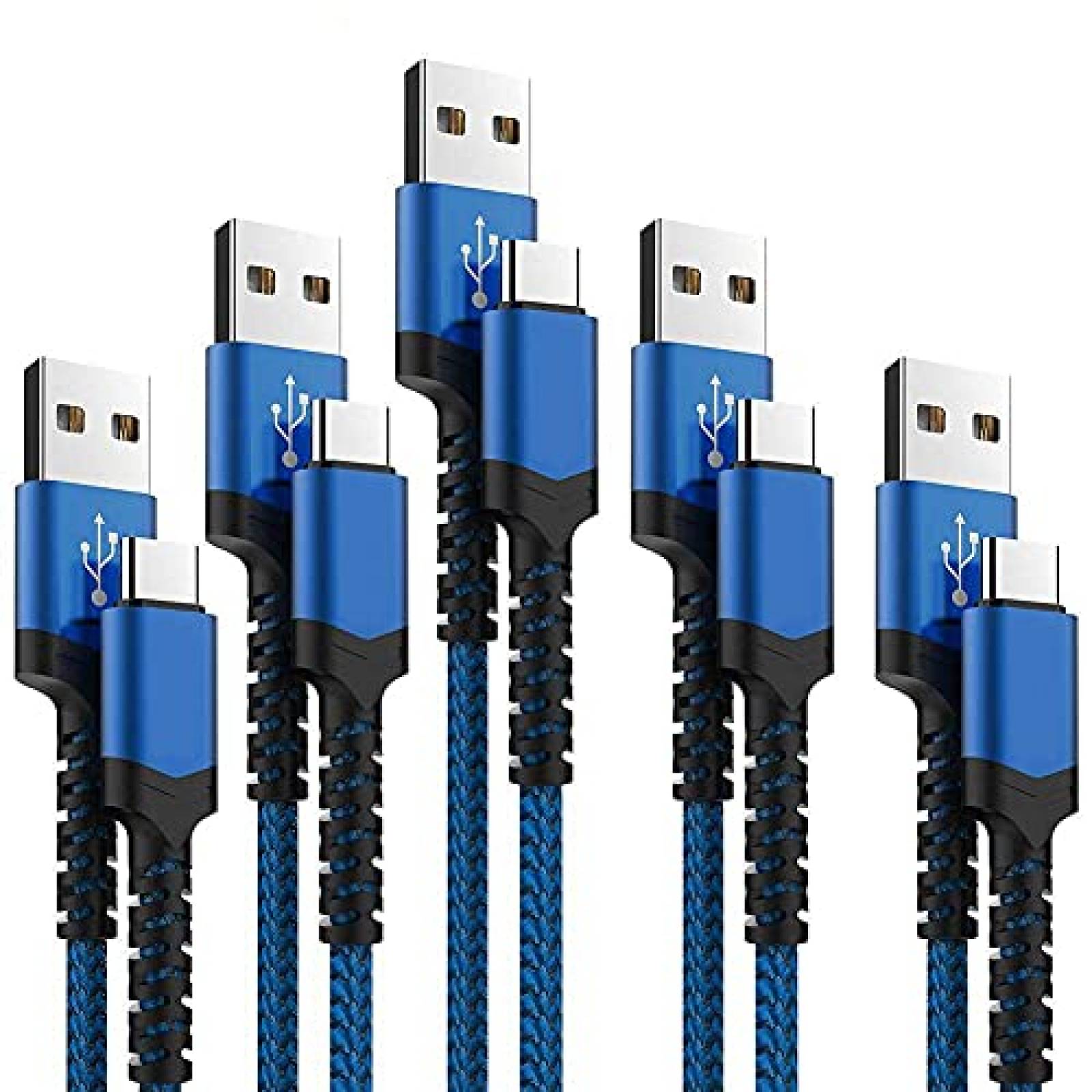 Cable USB AIOXQNL& USB C 5 Pzs 3/3/6/6/10 Pies -Azul