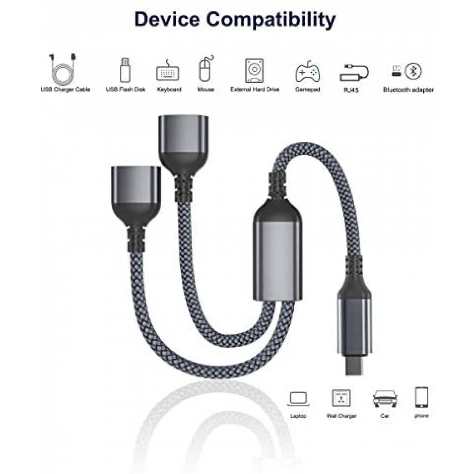 Adaptador de cable USB C Basesailor macho a doble USB hembra