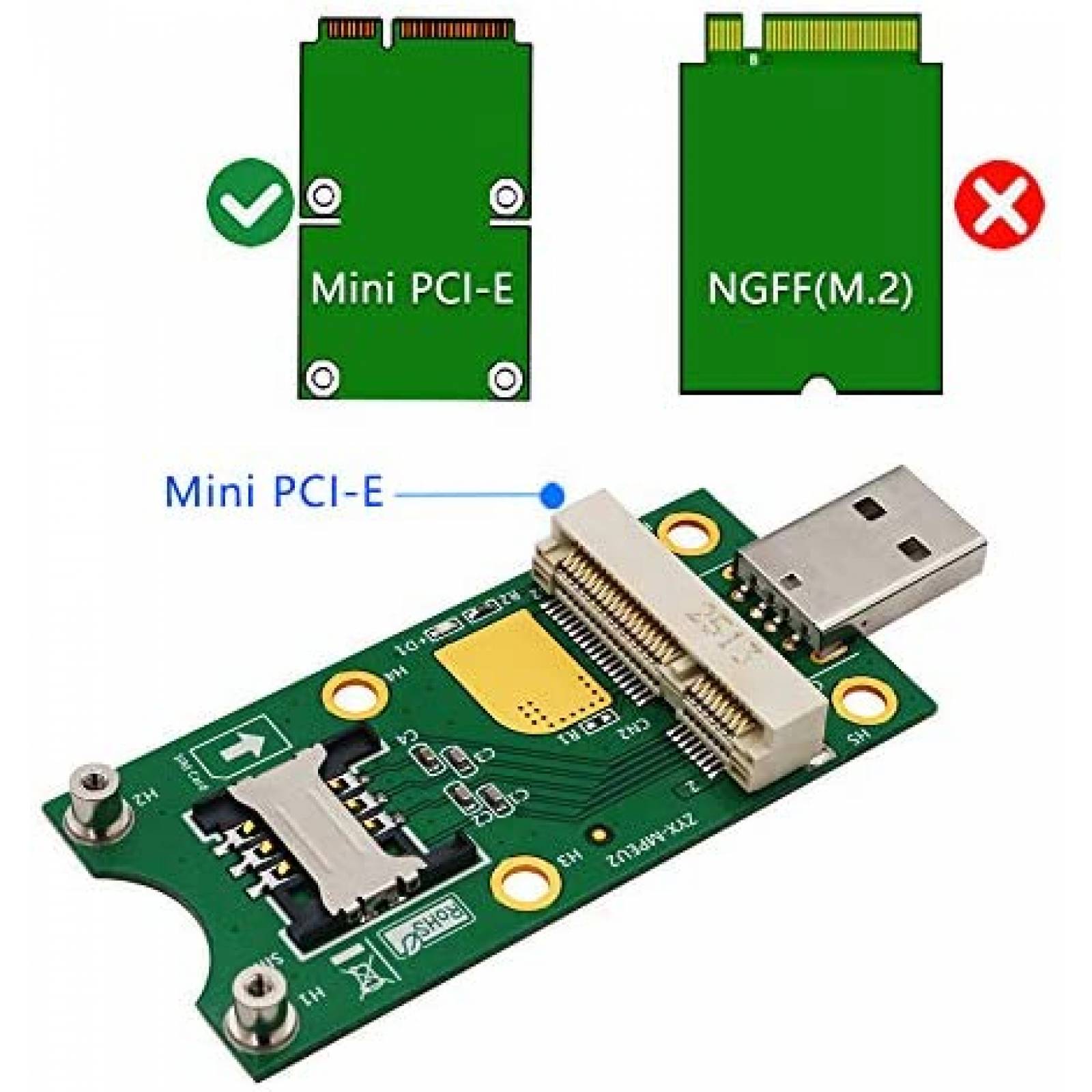 Adaptador BQZYX+ Mini PCIe a USB con Ranura para Tarjeta SIM