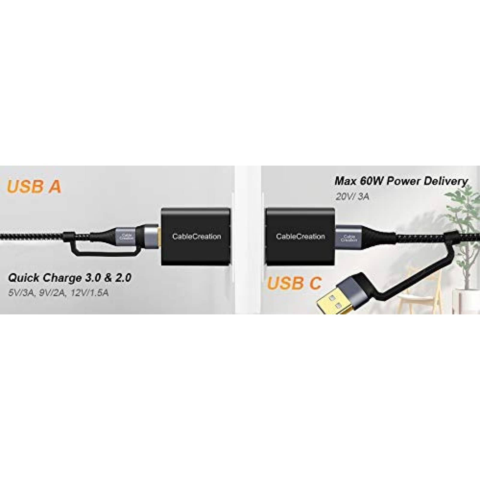 Cable Cargador 2 en 1 CableCreation USB C-USB C/USB 2M -Gris