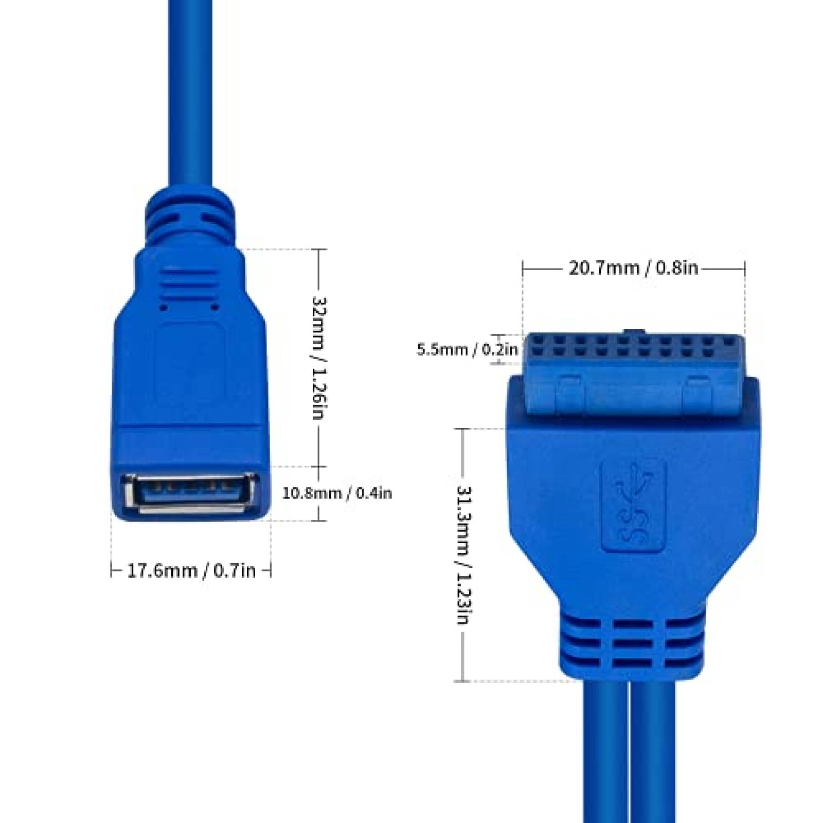 Cable adaptador de placa base Duttek 3 puertos USB 3.0 -Azul