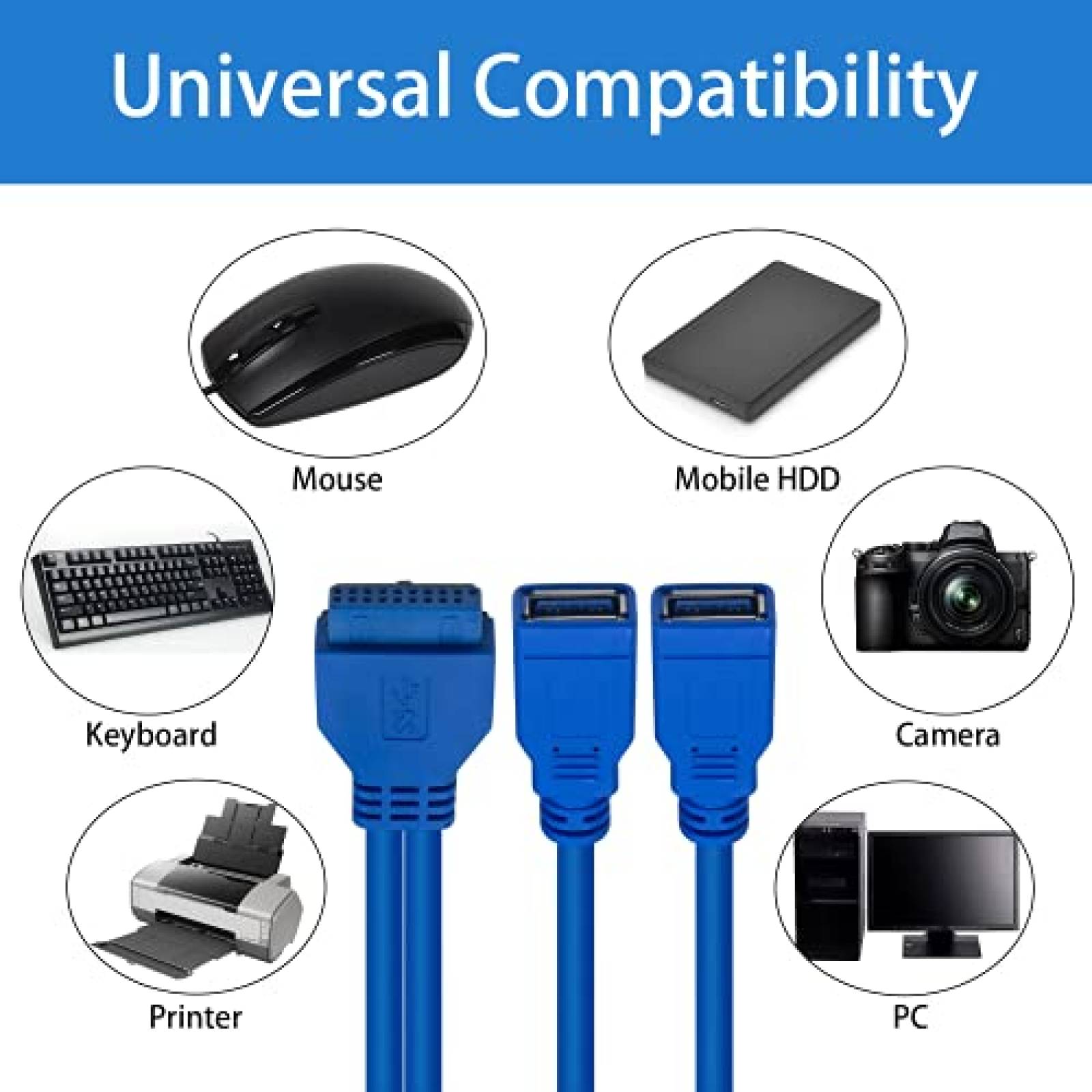 Cable adaptador de placa base Duttek 3 puertos USB 3.0 -Azul