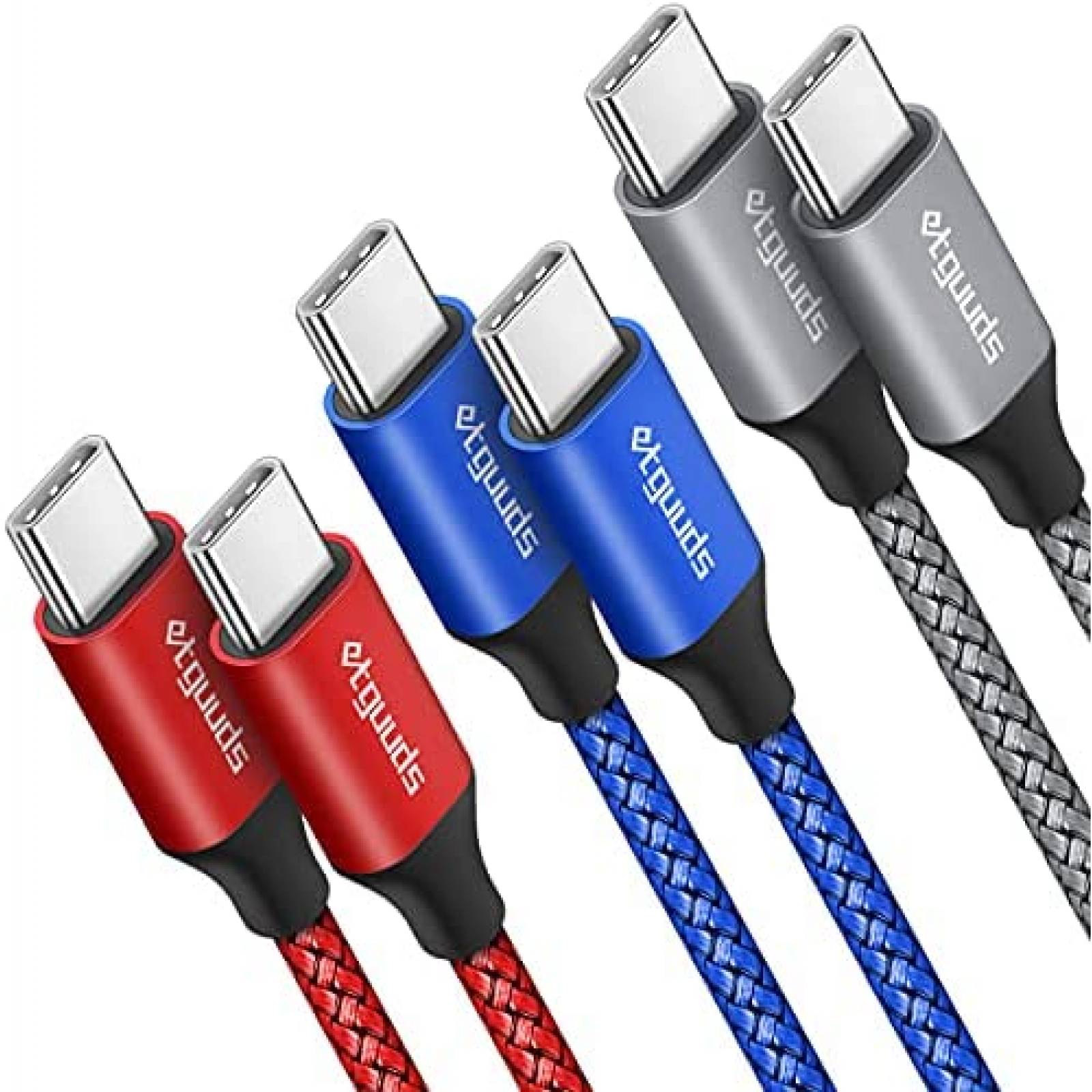 Cable Cargador etguuds USB C a USB C 3 Pies 3 Pzs -3 Colores