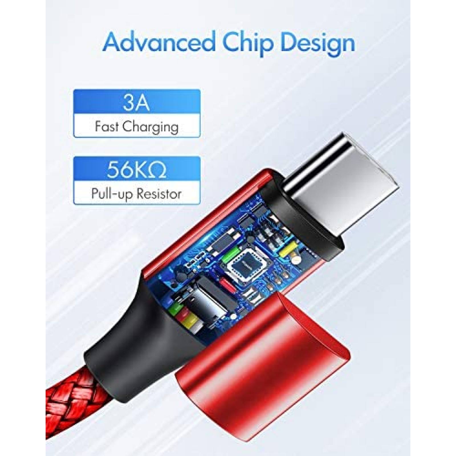 Cable Cargador etguuds USB C a USB C 3 Pies 3 Pzs -3 Colores