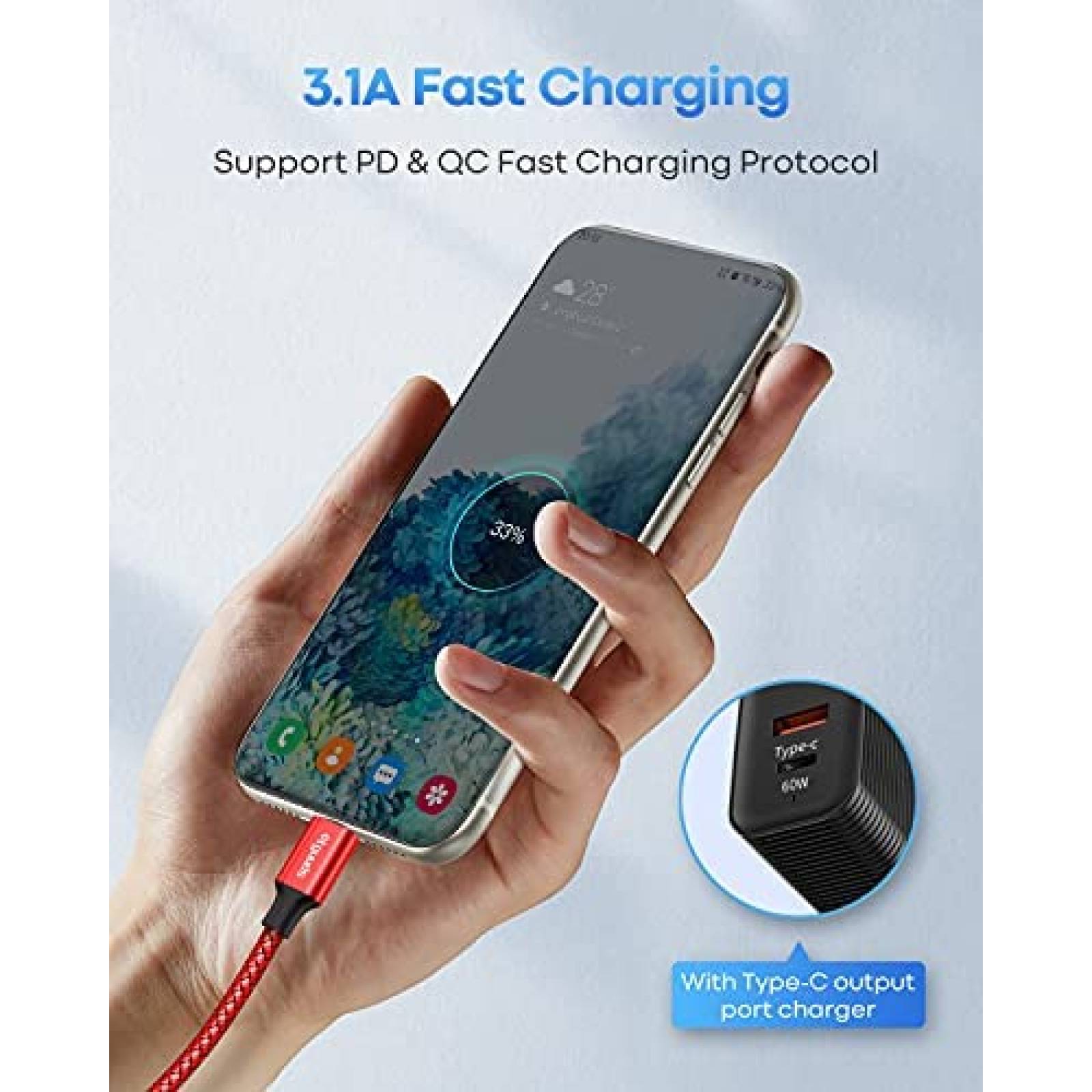 Cable Cargador etguuds USB C a USB C 3 Pies 3 Pzs -3 Colores