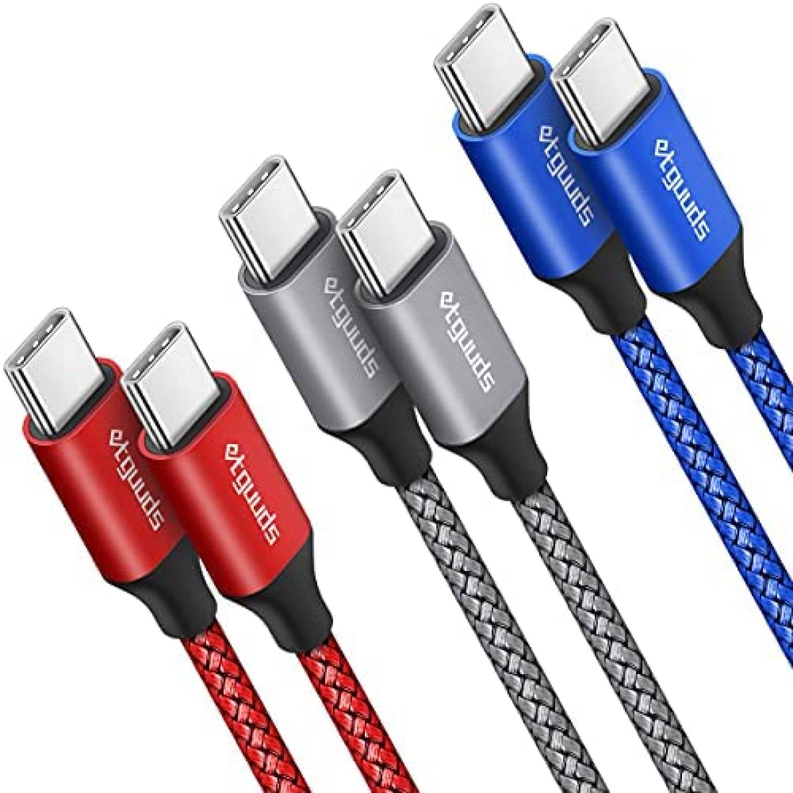 Cable Cargador etguuds USB C a USB C 3 Pies 3 Pzs -3 Colores