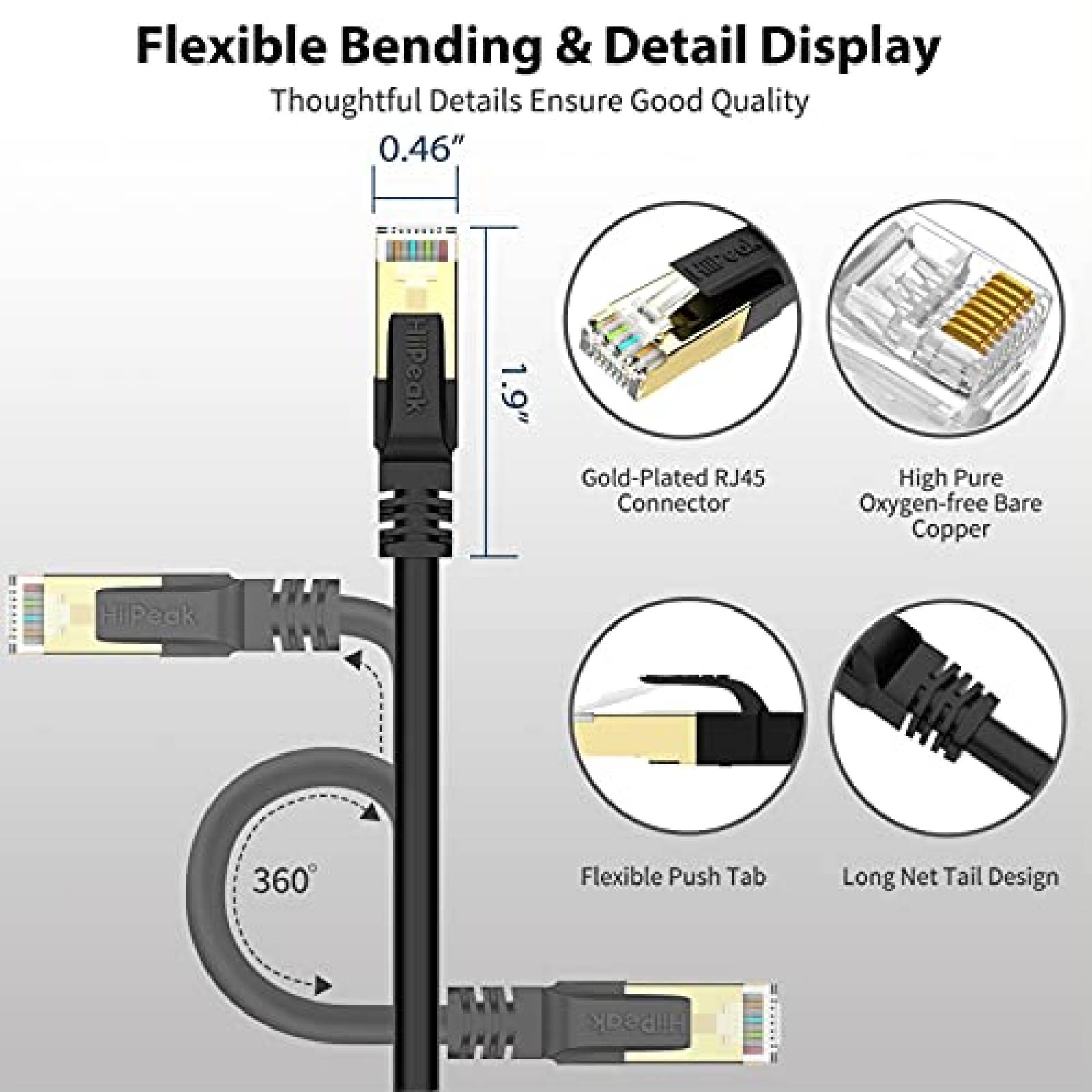 Cable LAN HiiPeak Rj45 Ethernet de 40Gbps 6 Pies -Negro