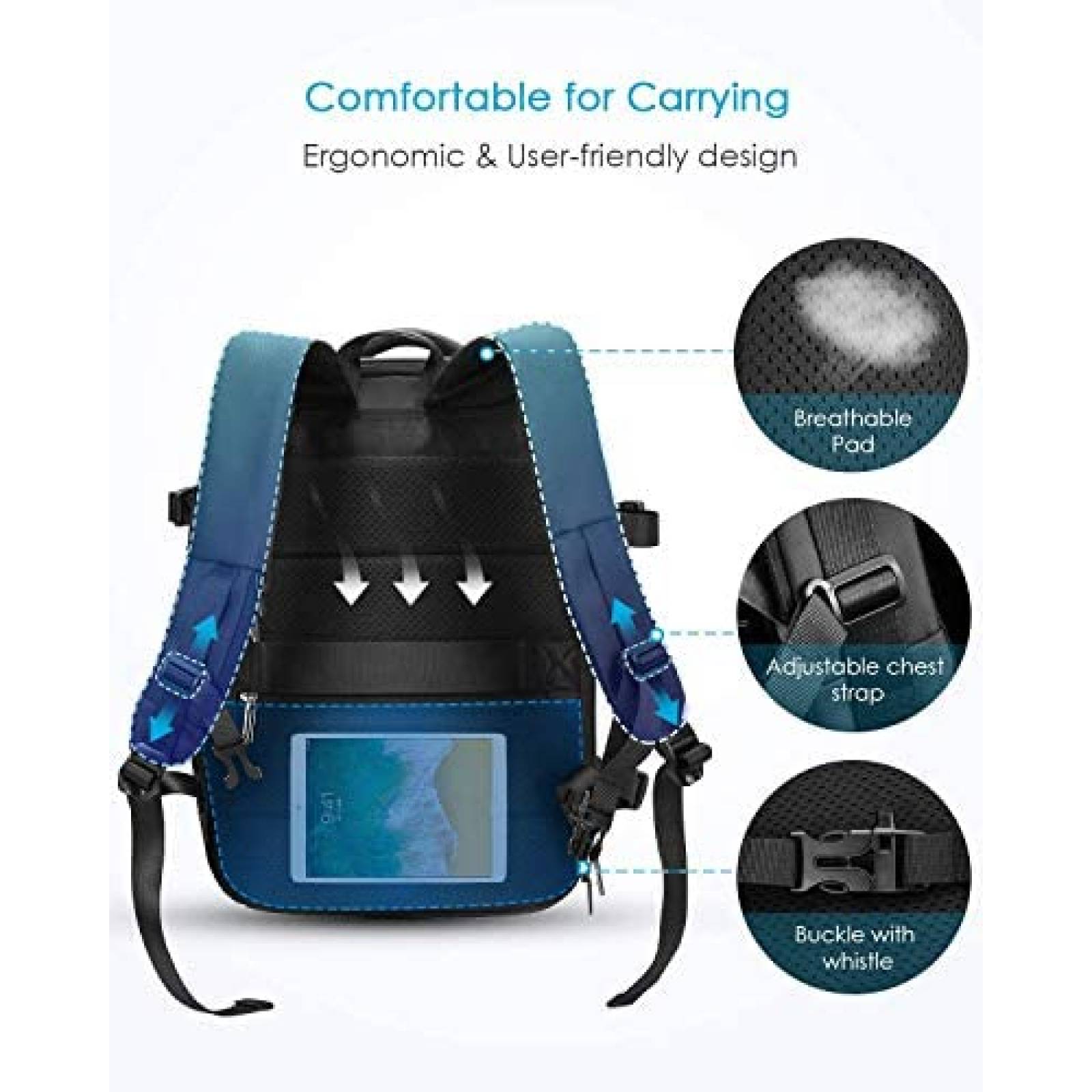 Mochila HOMIEE 15.6'' Unisex 38L Versatil Ajustable -Negro