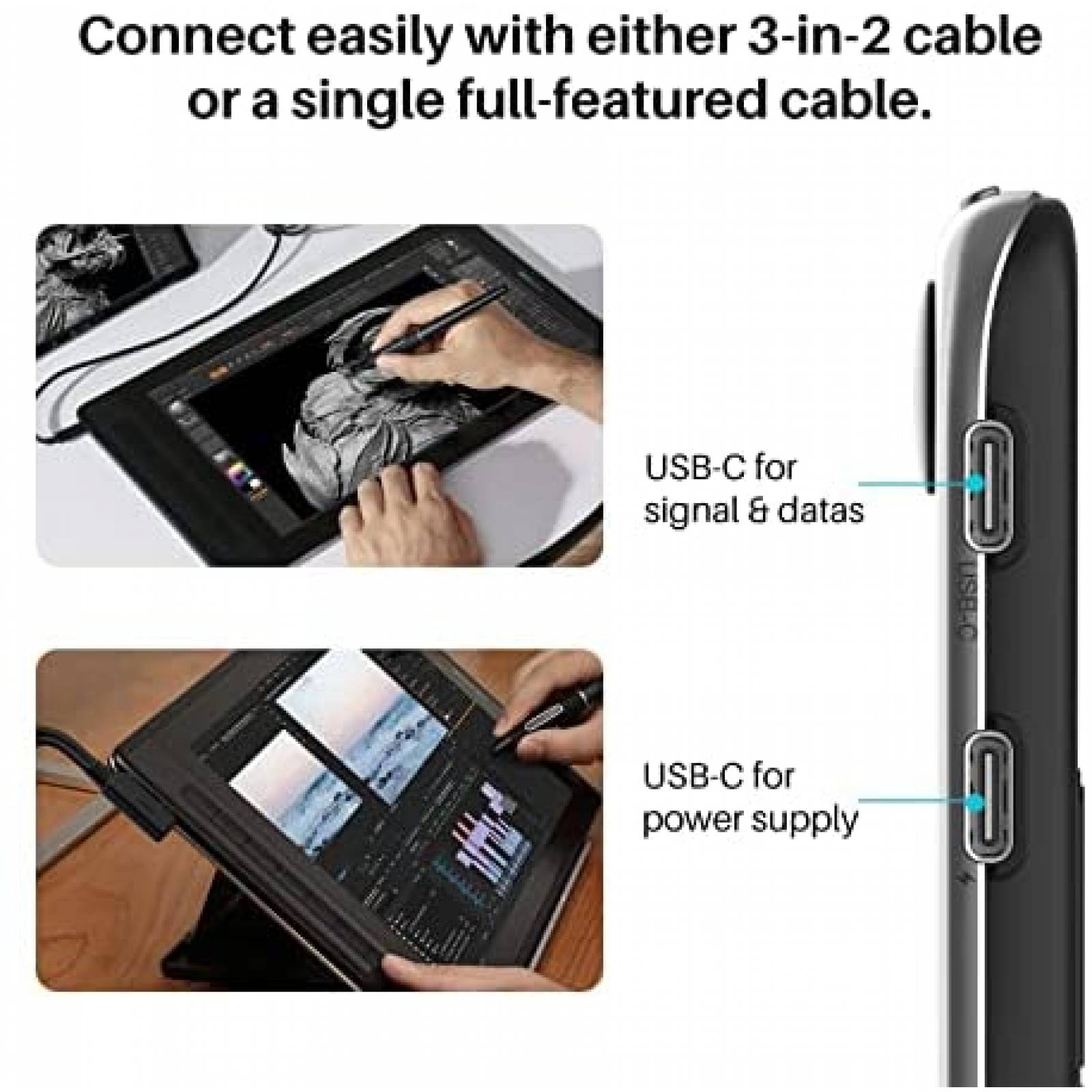 Tablet Grafica HUION Kamvas Pro 16 2.5K QHD y Cable USB-C 1m