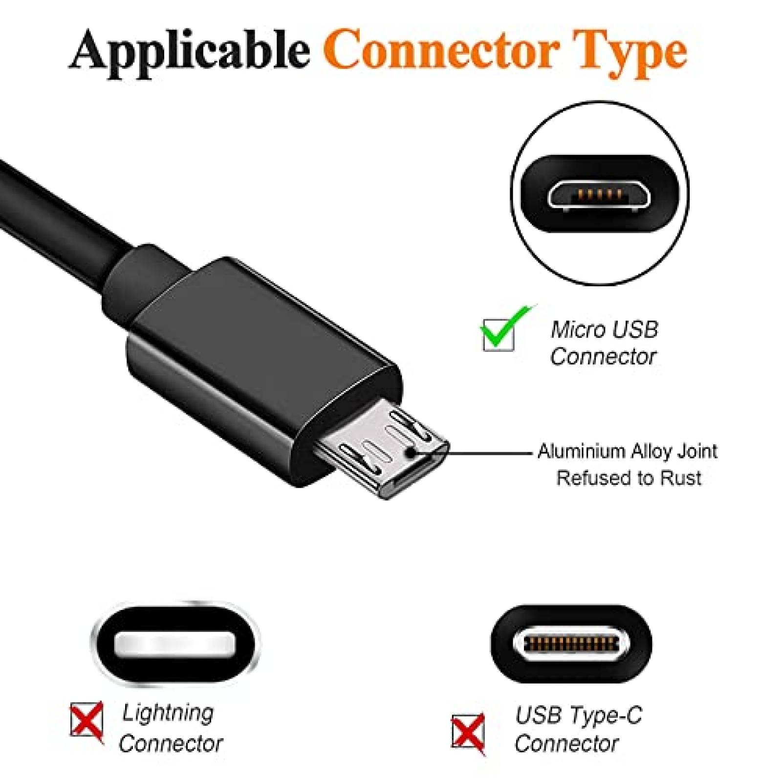 Cable Cargador KAHEAUM USB a Micro USB de 10 Pies -Negro