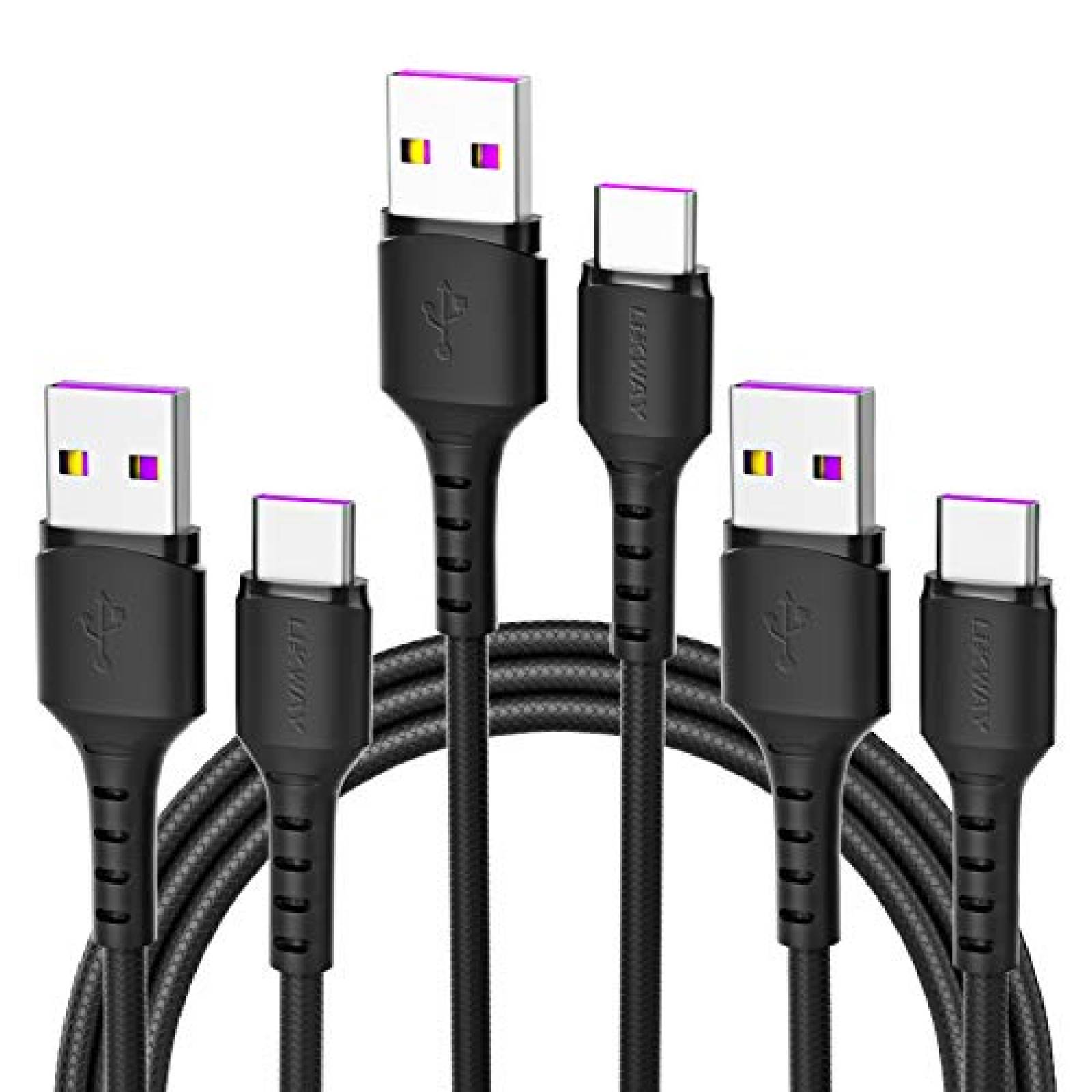 Paquete Cable Cargador LIKWAY 3pzas 10ft USB-A a USB-C