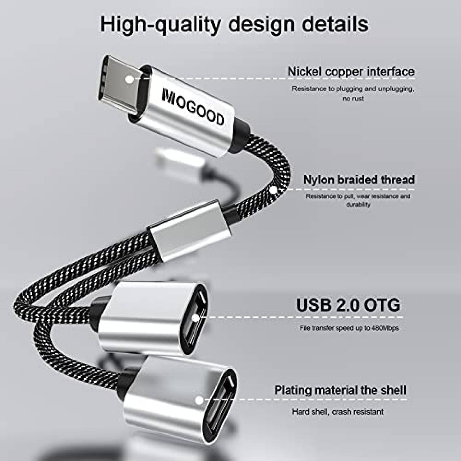 Cable MOGOOD Adaptador USB C a Doble USB A Hembra -Plateado