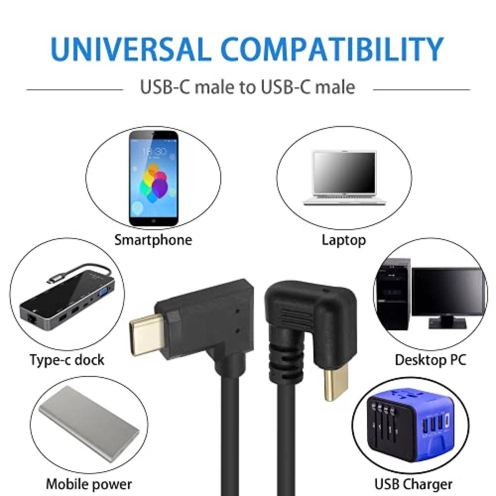 Cable entrada USB C a USB C Poyiccot 1ft macho/macho -Negro