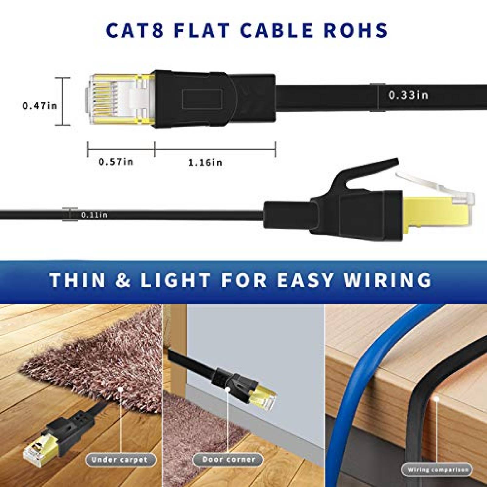Cable blindado para conexión de red SFTP Ethernet Cat 8, cable LAN de alta  velocidad de alta resistencia con conector RJ45 chapado en oro, profesional