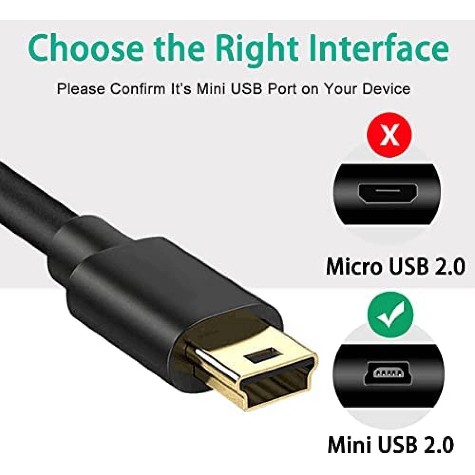 Cable mini USB SCOVEE para camara digital de 3 ft -Negro