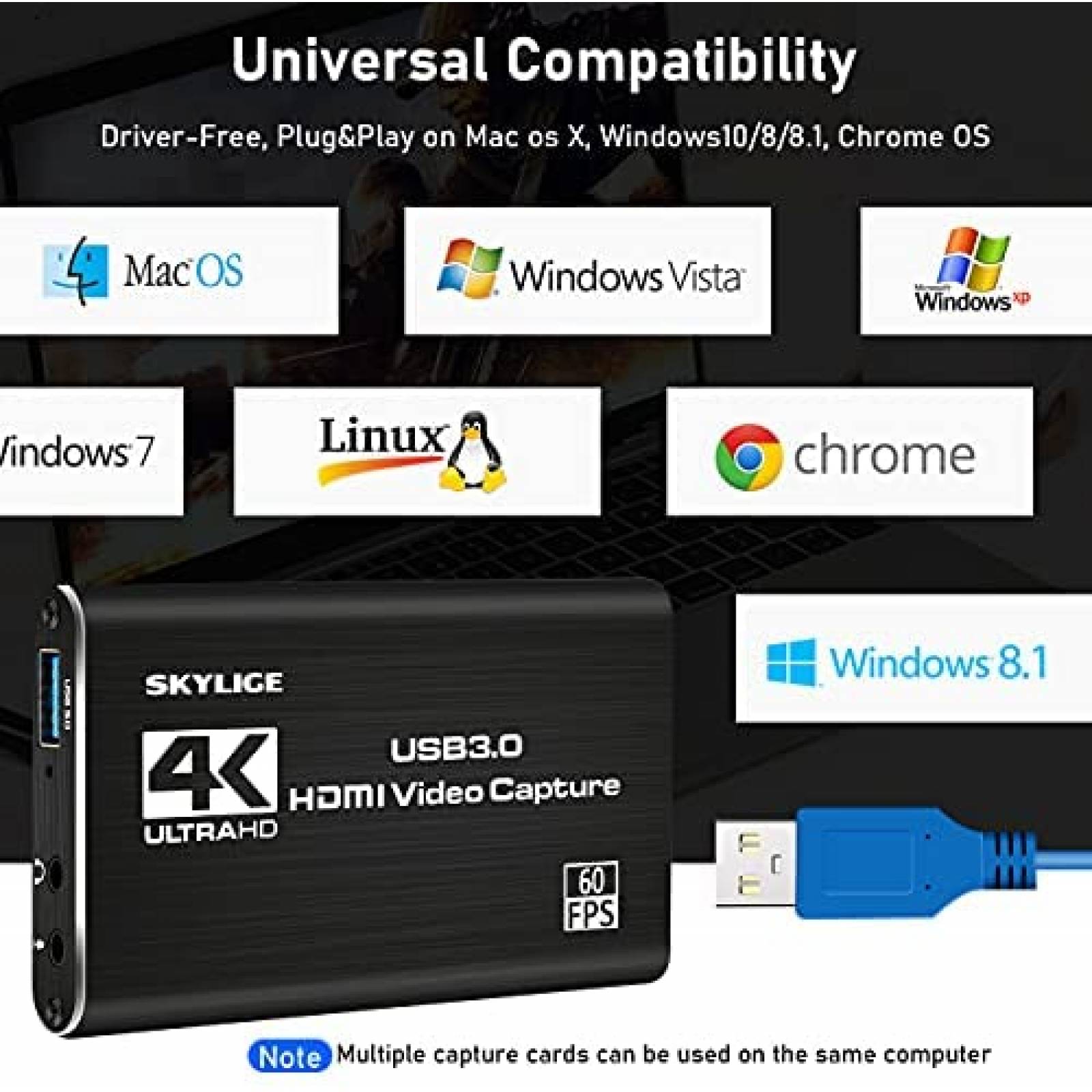 Tarjeta de Captura SKYLIGE Video y Audio HDMI 4K -Negro