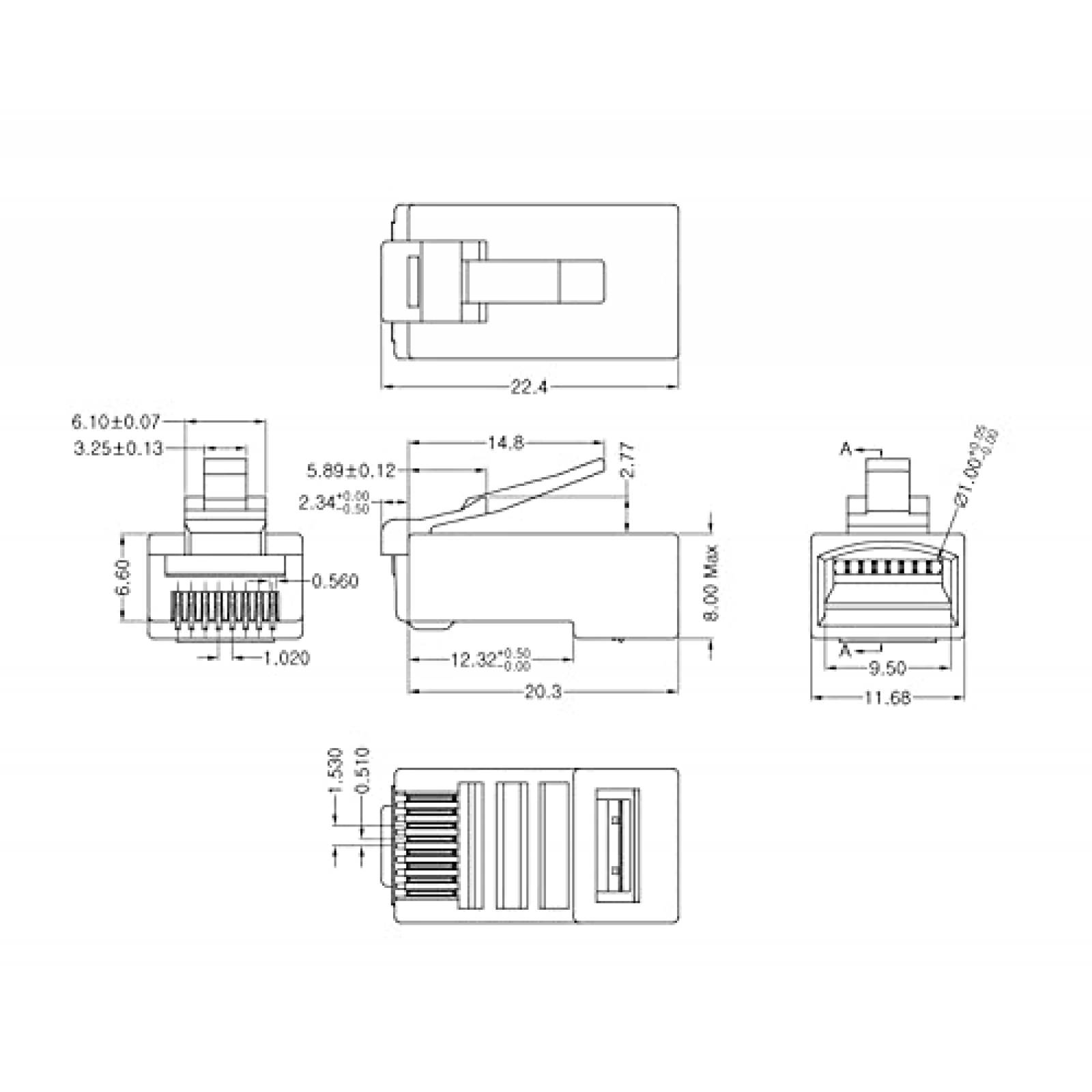 Conectores W NECTOUN 100 Pzs RJ45 UTP CAT5E -Transparente