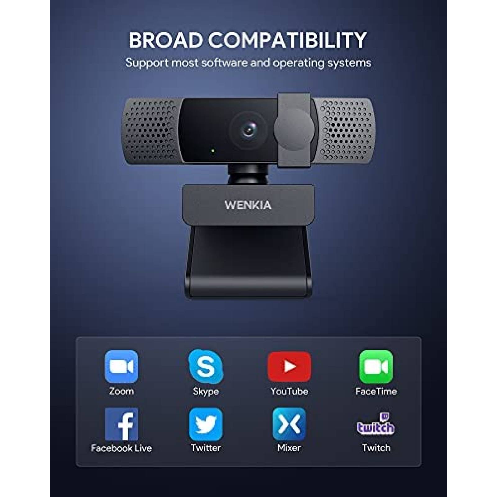 Camara Web WENKIA PC-LM7 1080P Con Doble Microfono -Negro