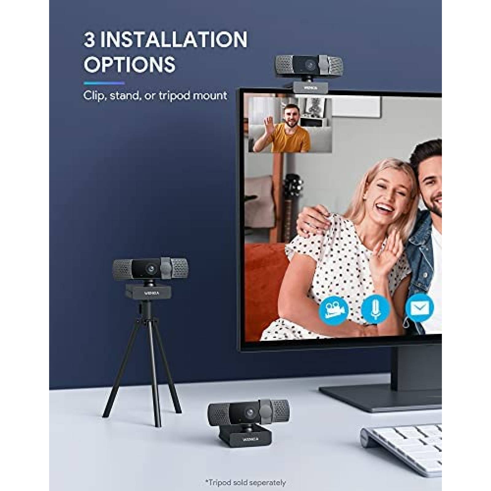 Camara Web WENKIA PC-LM7 1080P Con Doble Microfono -Negro