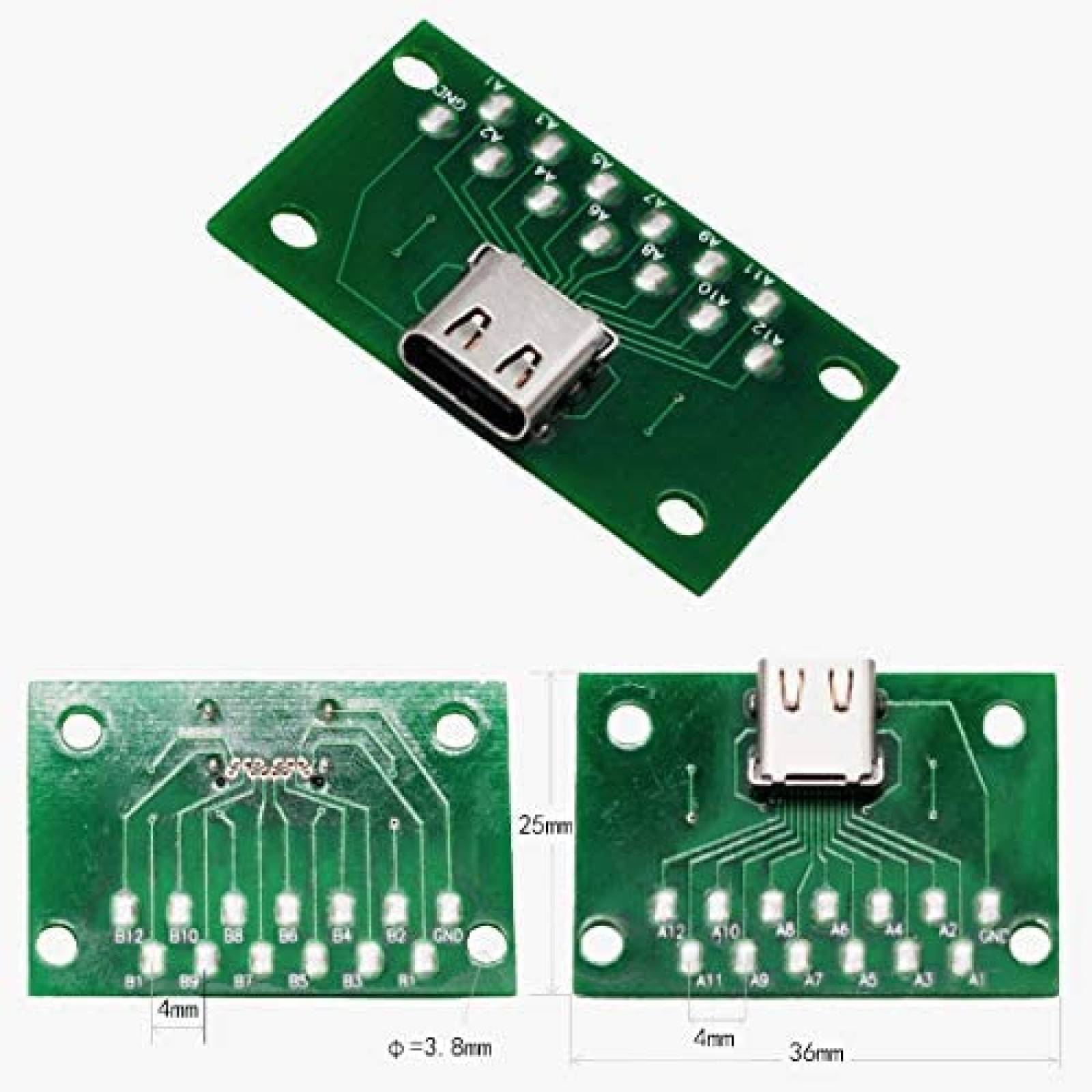 Adaptador de Placa PCB WLGQ Entrada USB Tipo C 5 Pzs -Verde