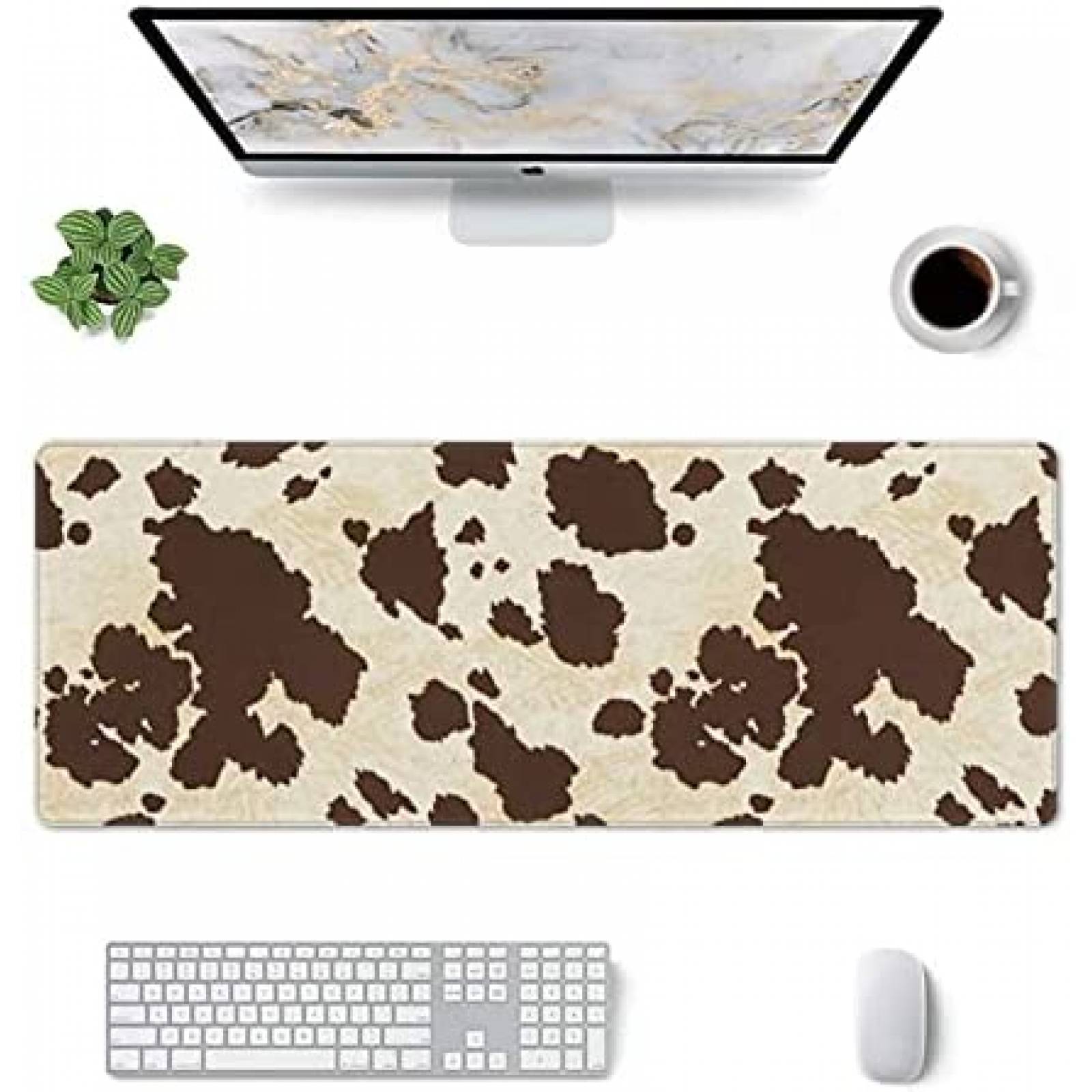 Mouse Pad XXL Yaateeh de 31.5'' x 11.8'' Vaca -Cafe/Blanco