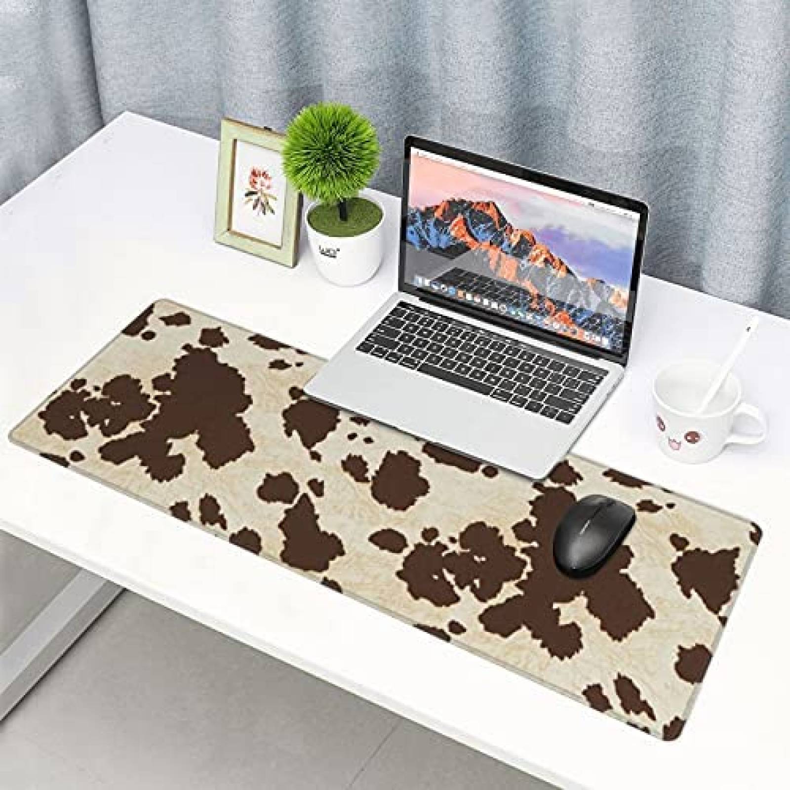 Mouse Pad XXL Yaateeh de 31.5'' x 11.8'' Vaca -Cafe/Blanco