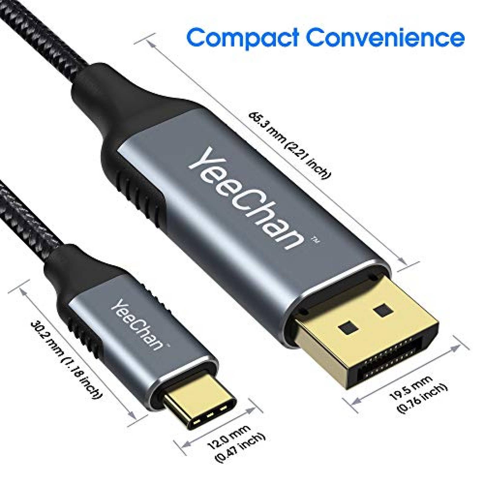 Cable YeeChan Cable USB C a DsiplayPort 6 FT -Gris