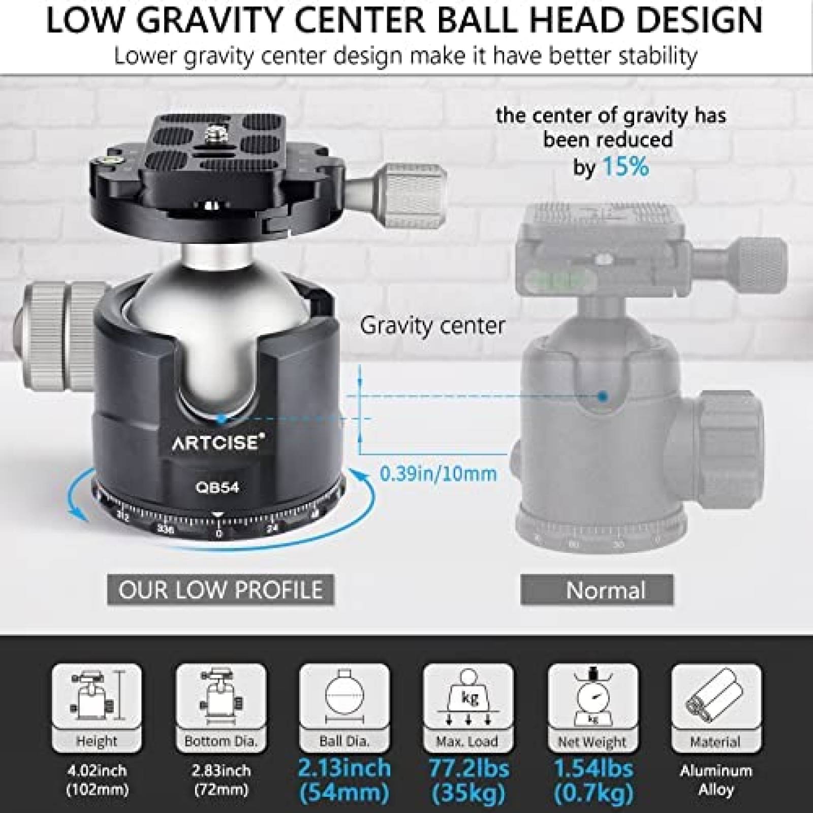 Cabeza para tripoide ARTCISE 54mm vista 360 -Plateado