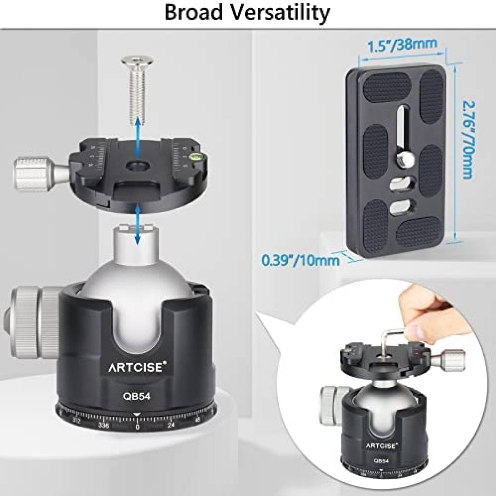 Cabeza para tripoide ARTCISE 54mm vista 360 -Plateado