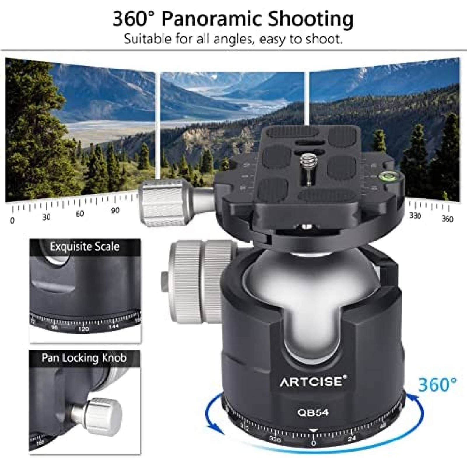 Cabeza para tripoide ARTCISE 54mm vista 360 -Plateado